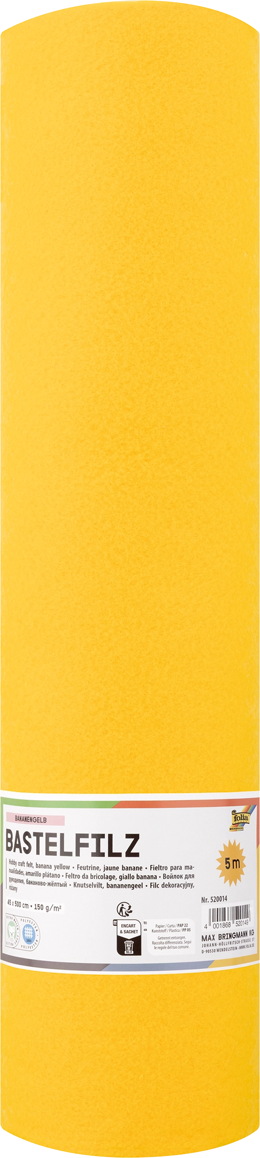Hobby Craft Felt, Banana Yellow, 45 cm x 5 m, 150 g/m², 1 roll