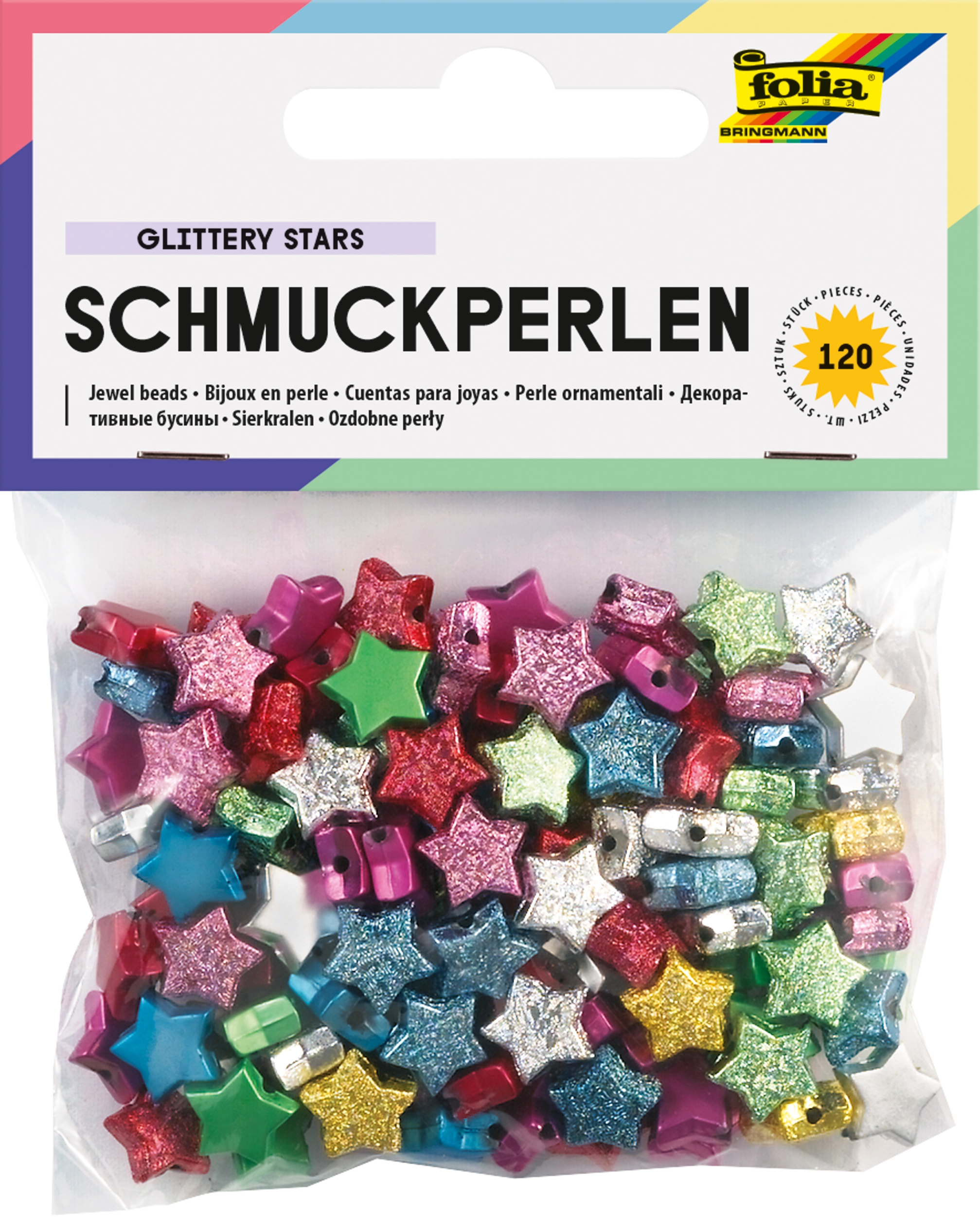 Jewel Beads , Glittery Stars, Ø 11 mm, 120 pieces