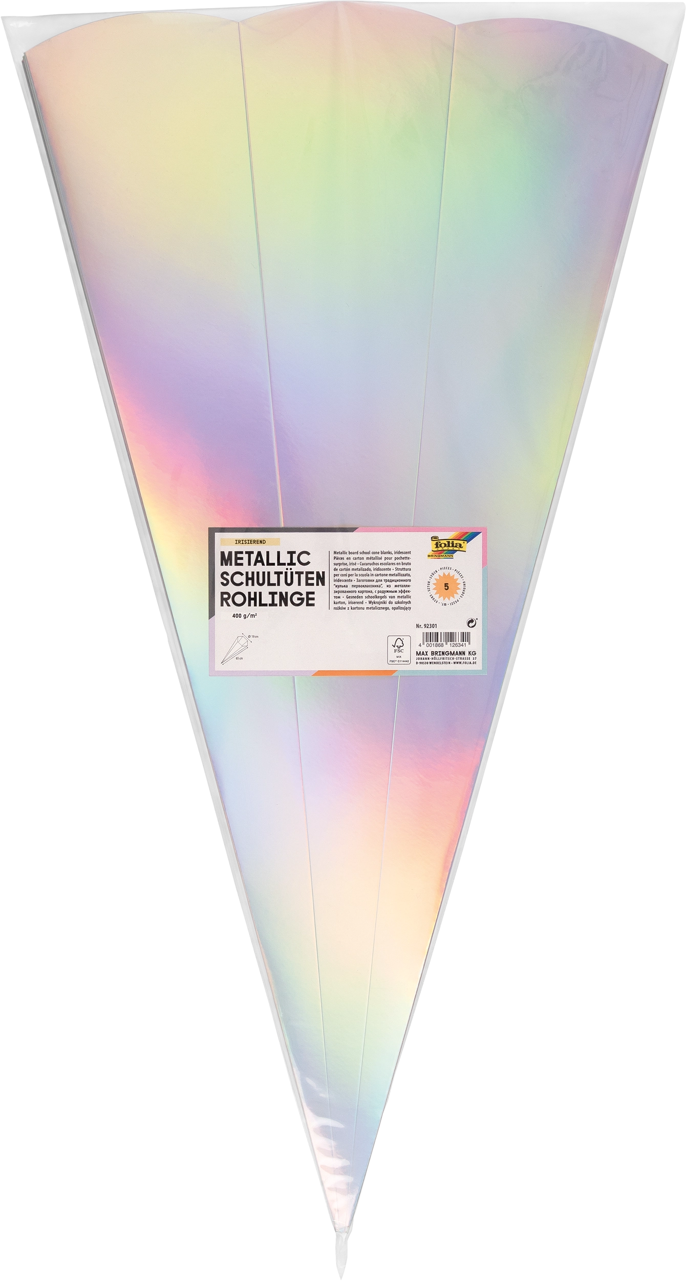 Metallic Schultüten-Rohlinge , Irisierend, 400 g/m², 68 cm, 5 Stück