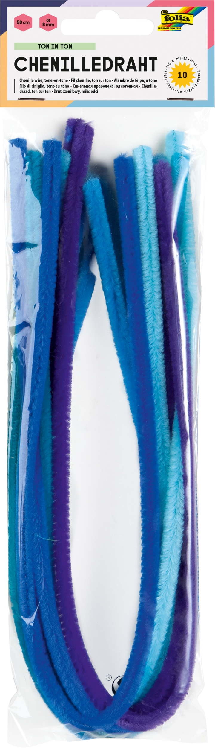 Chenille Wire, Tone in Tone, Blue, Ø 8 mm, 50 cm, 10 pieces