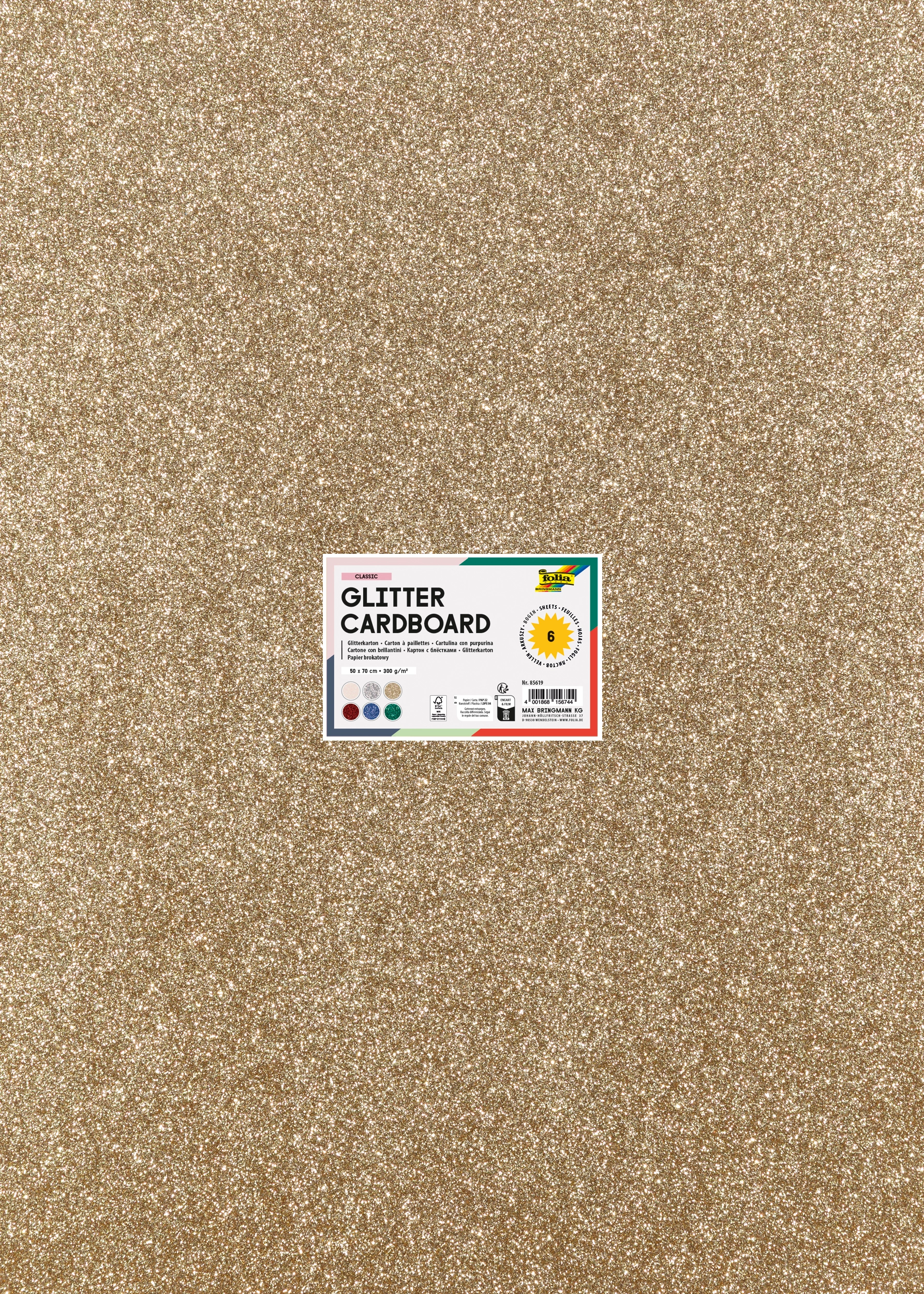Glitter Cardboard, Classic, 50 x 70 cm, 300 g/m², 6 sheets