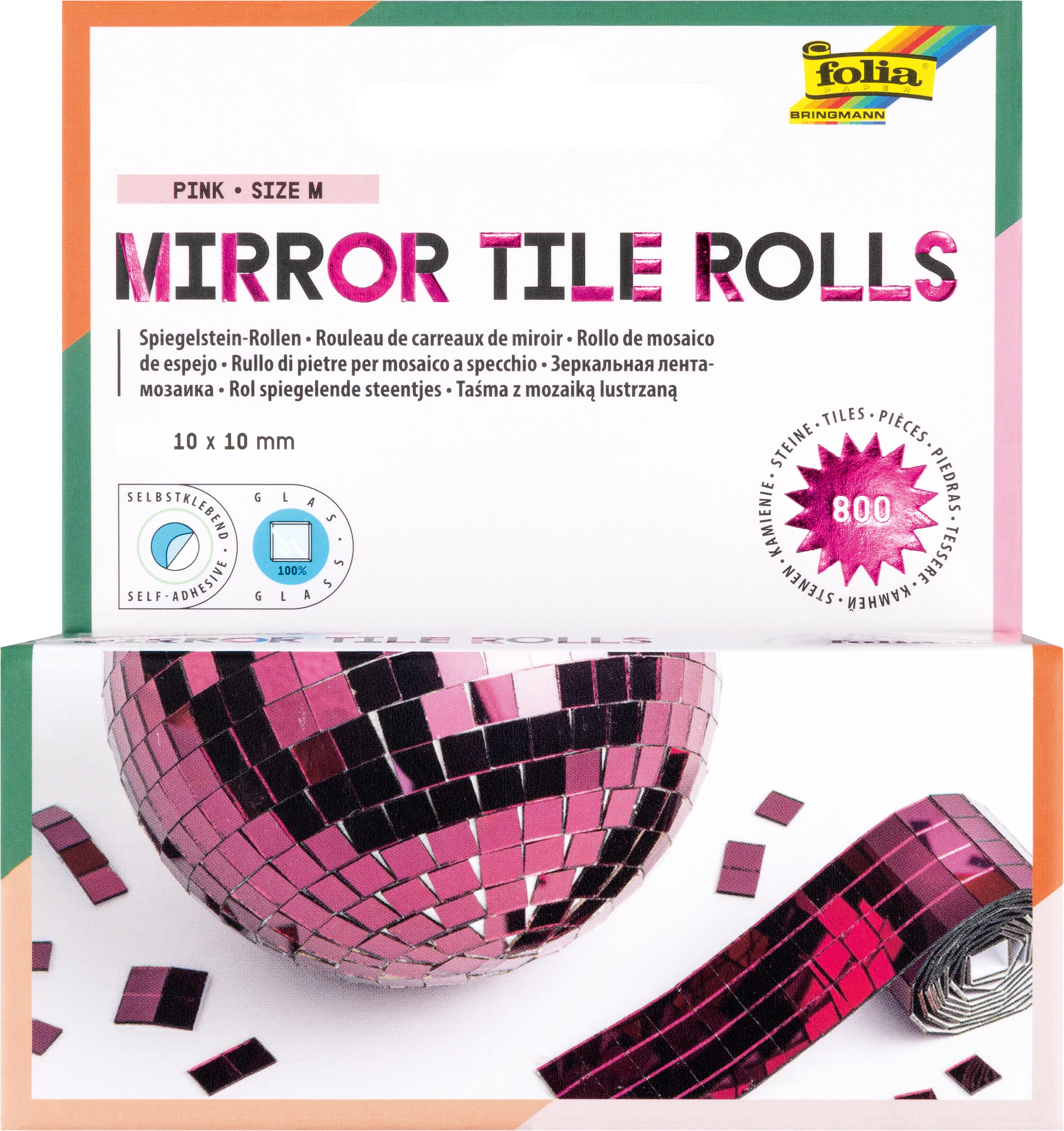 Mirror Tile Rolls, Pink, M, 10 x 10 mm, self-adhesive