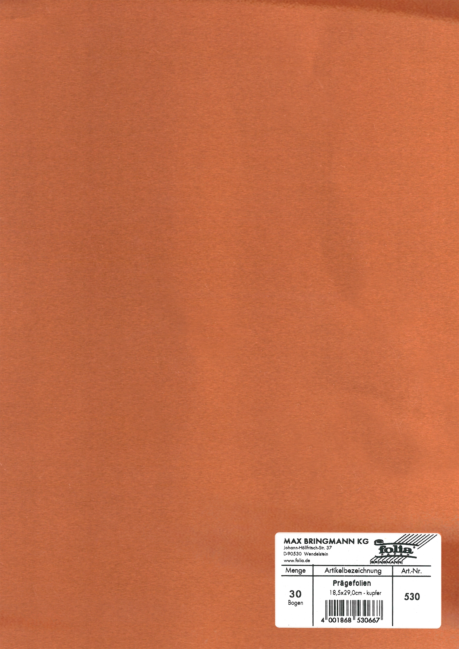 DIY Alu Prägefolie, Kupfer / Kupfer, Extra Stark, 18,5 x 29 cm, 30 Blatt, 1 Pack
