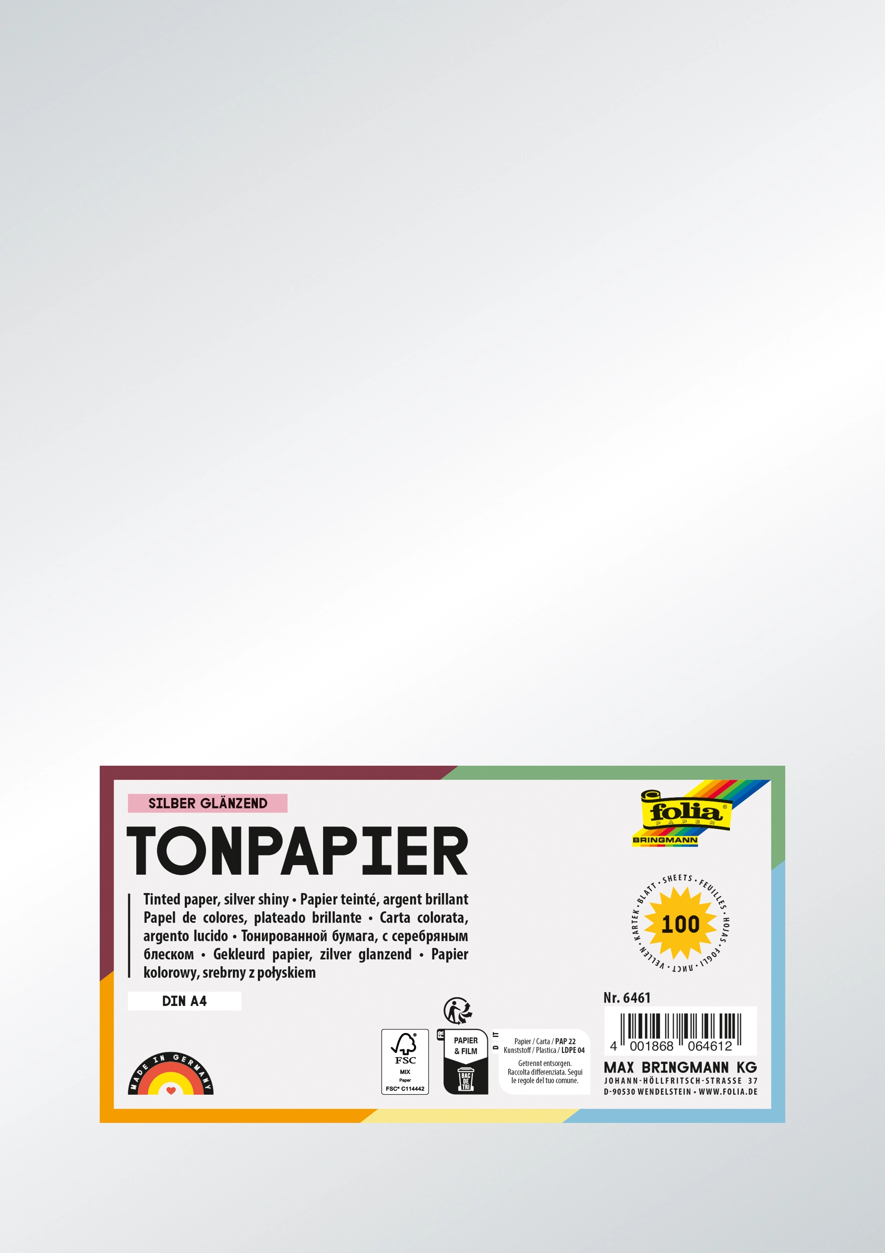Tonpapier , Silber Glänzend, DIN A4, 130 g/m², 100 Blatt