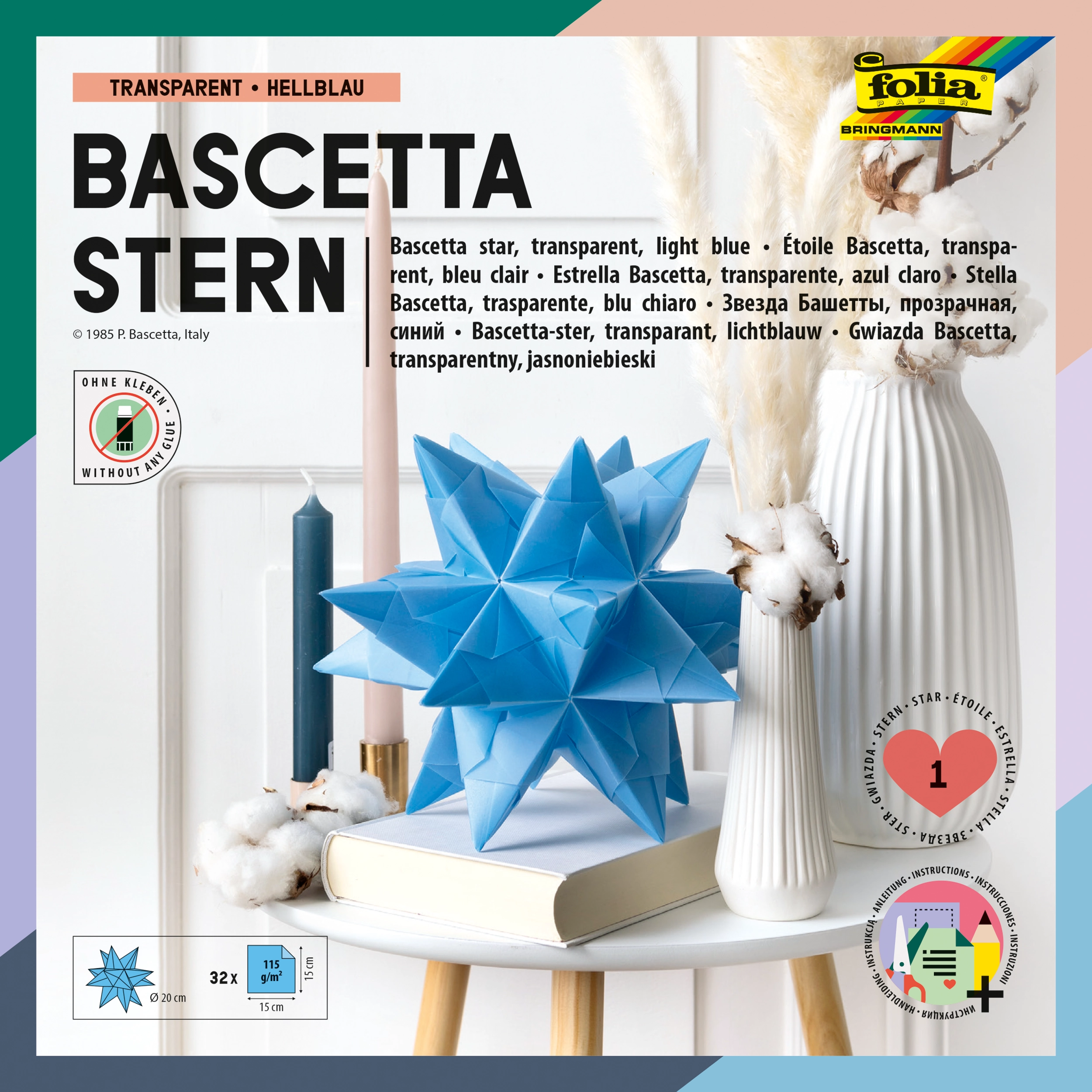 Bascetta Stern, Transparent, Hellblau, 15 x 15 cm, Ø 15 cm