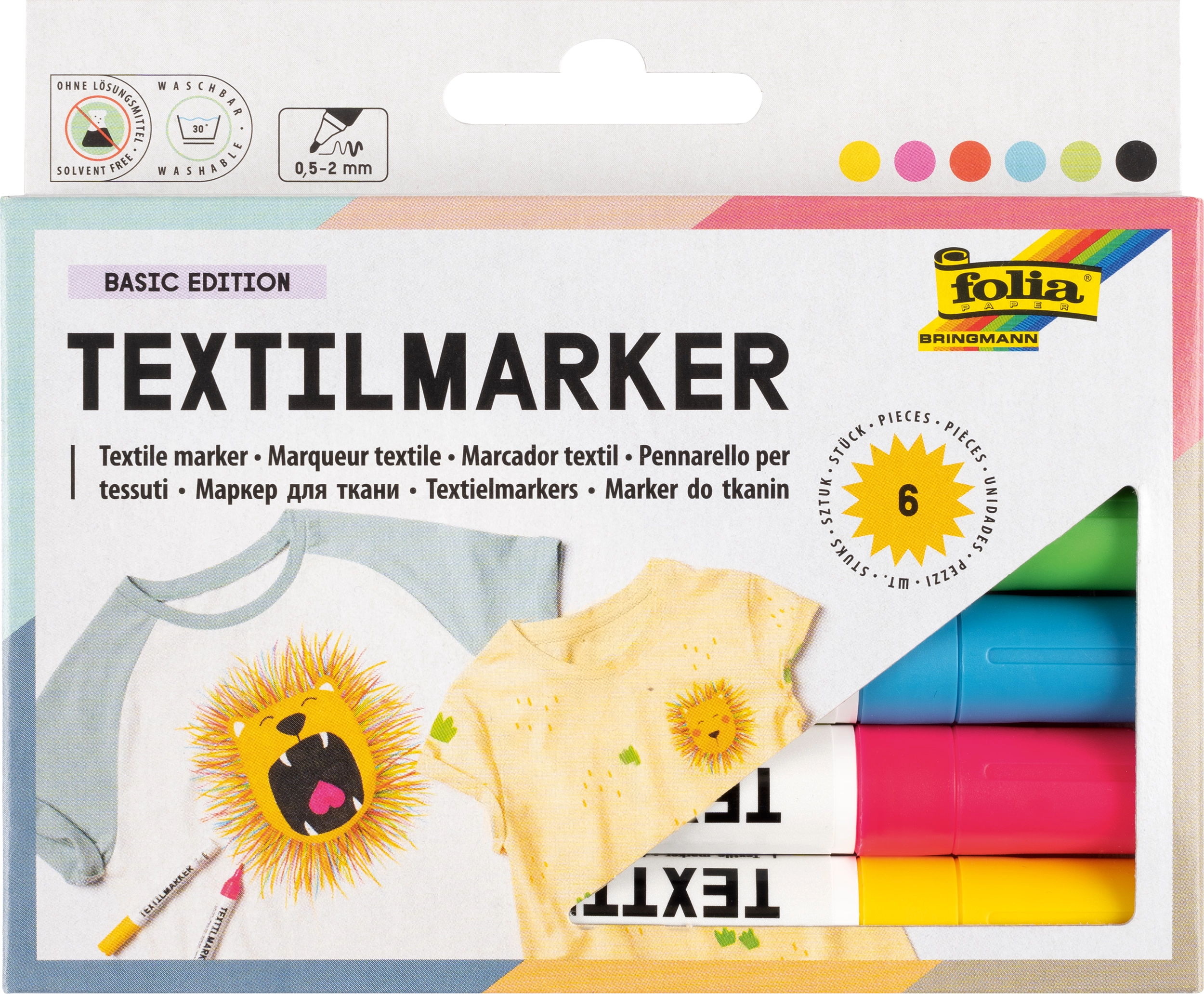 Textilmarker, Basic Edition, 6 Stifte