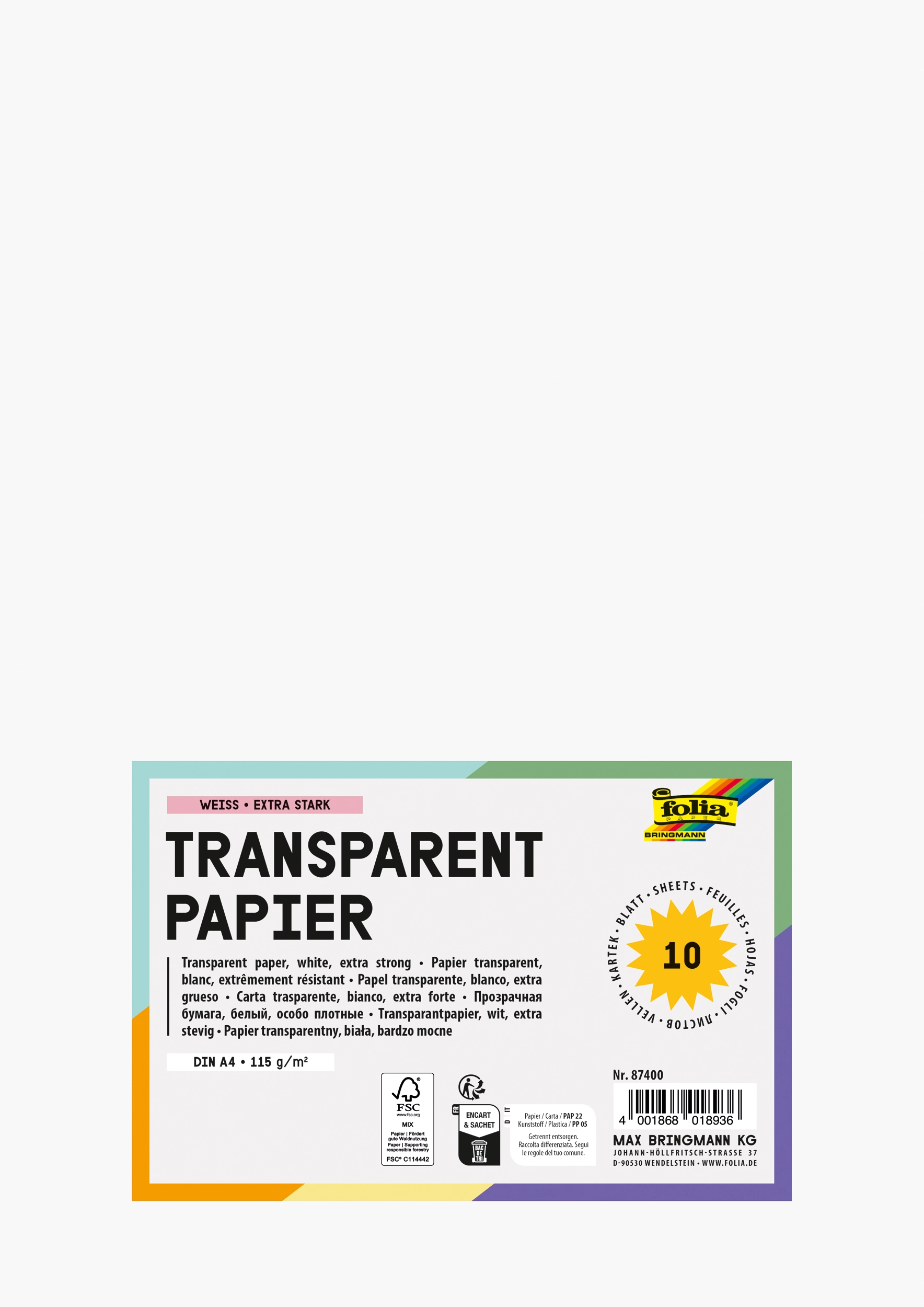 Transparentpapier, Weiß, Extra Stark, DIN A4, 115 g/m², 10 Blatt