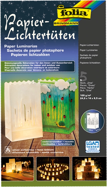 Papier Lichttüten Sets, Gras, 24,5 x 14,0 cm, 5 Stück