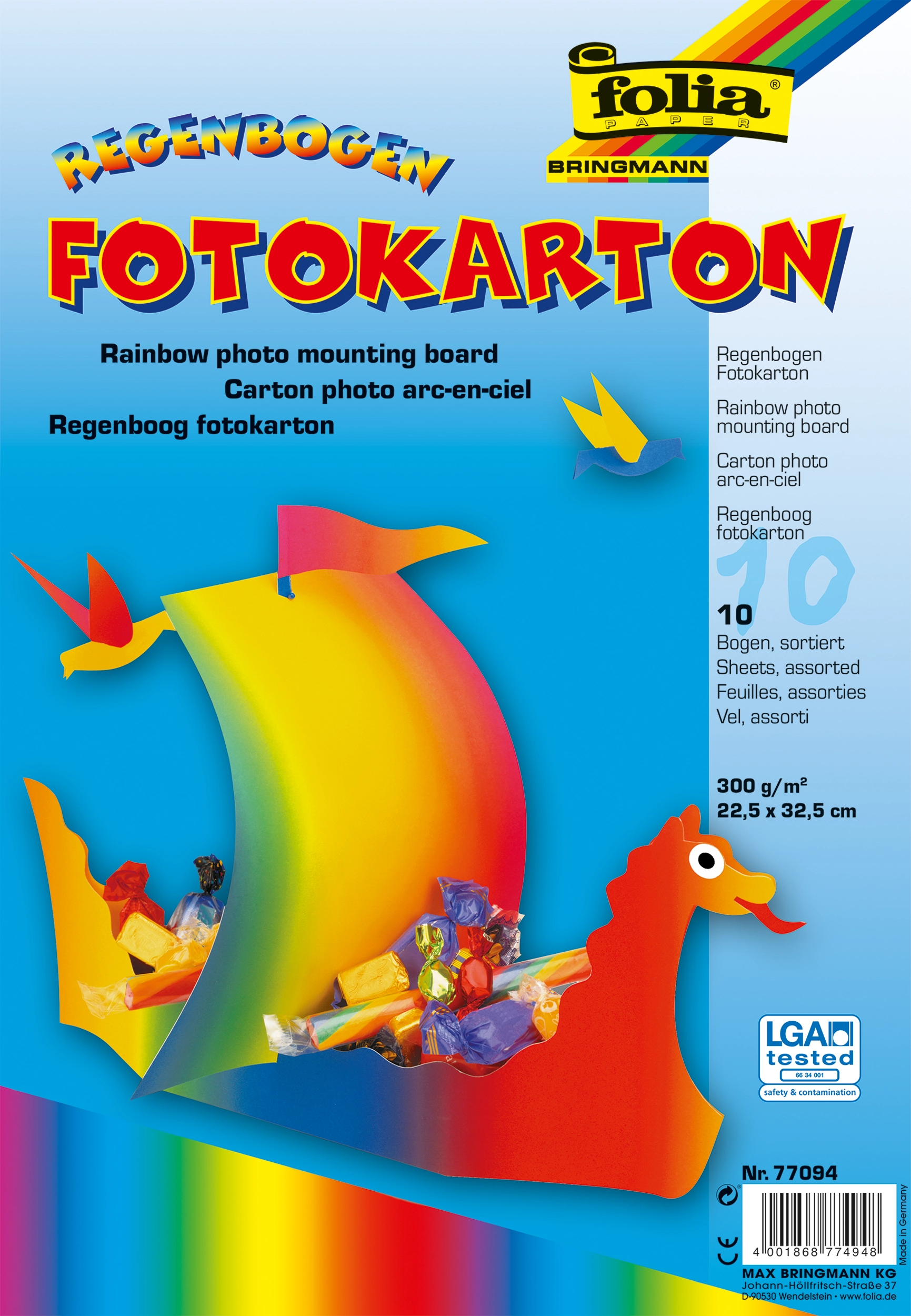 Photo Mounting Board, Rainbow, 22,5 x 32,5 cm, 300 g/m², 10 sheets