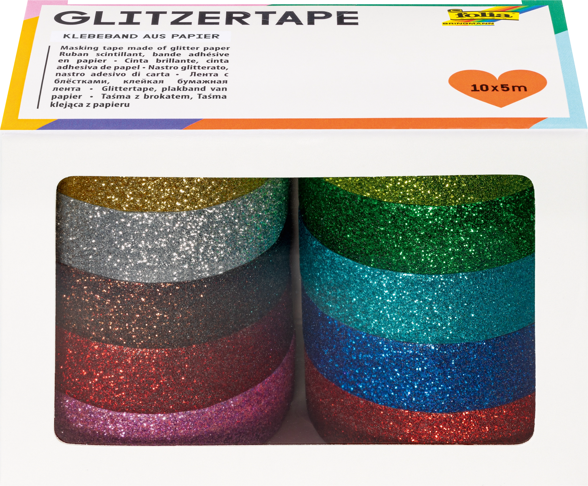 Glitzertape, Mix bunt, 10x 5 m, 10 Rollen