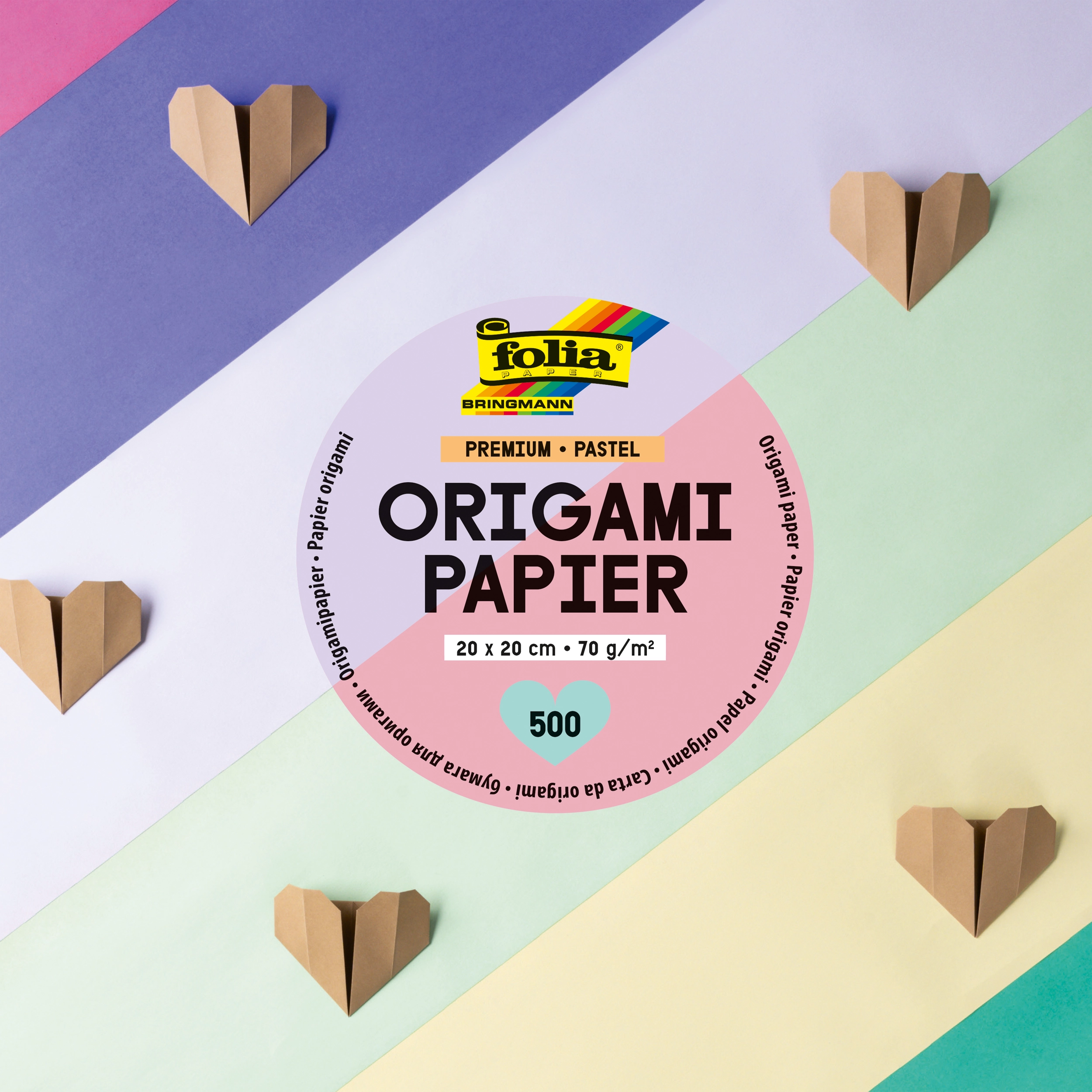 Origami Paper, Premium, Pastel, 20 x 20 cm, 70 g/m², 500 sheets