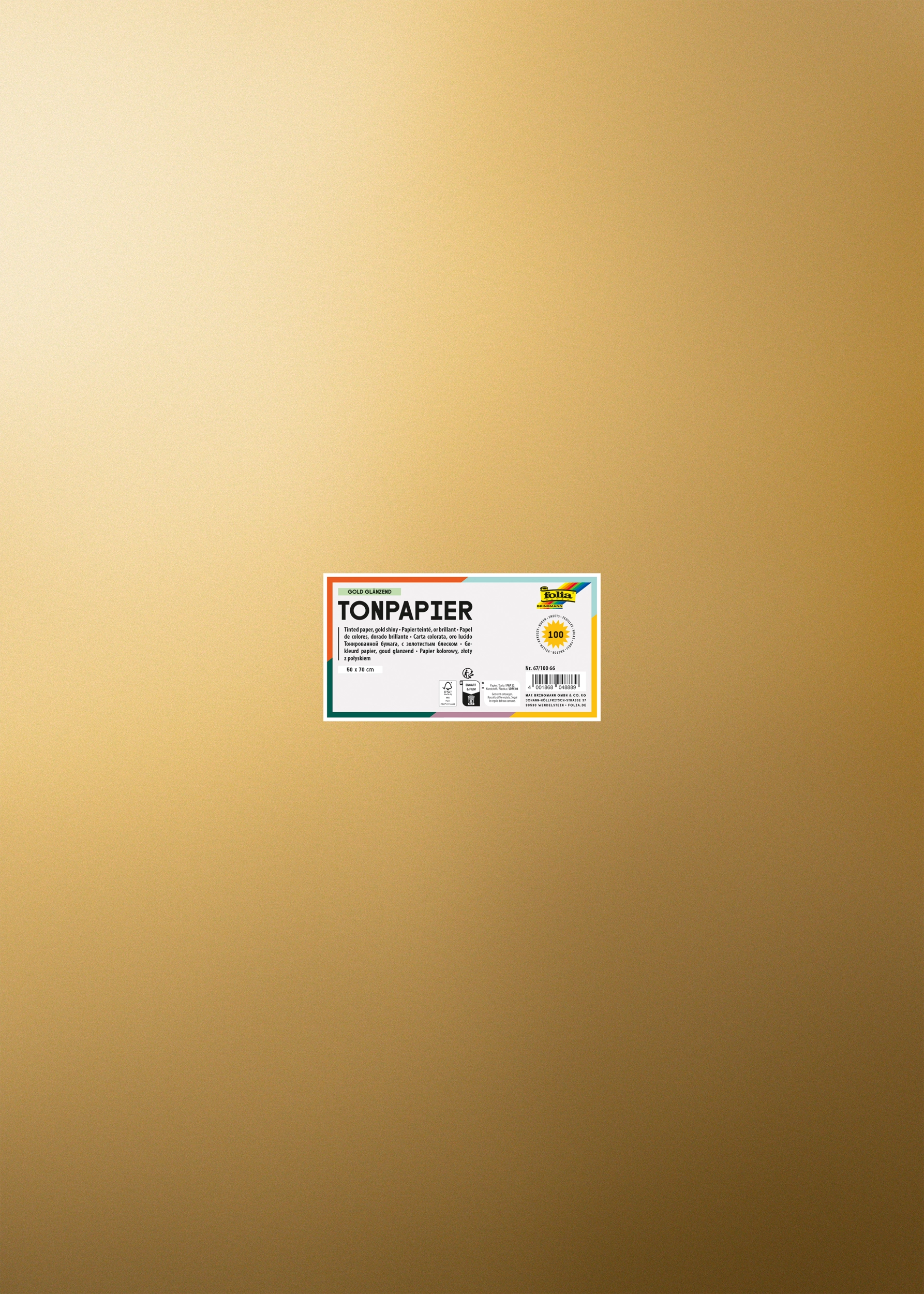 Tonkarton, Gold Glänzend, 50 x 70 cm, 130 g/m², 100 Blatt