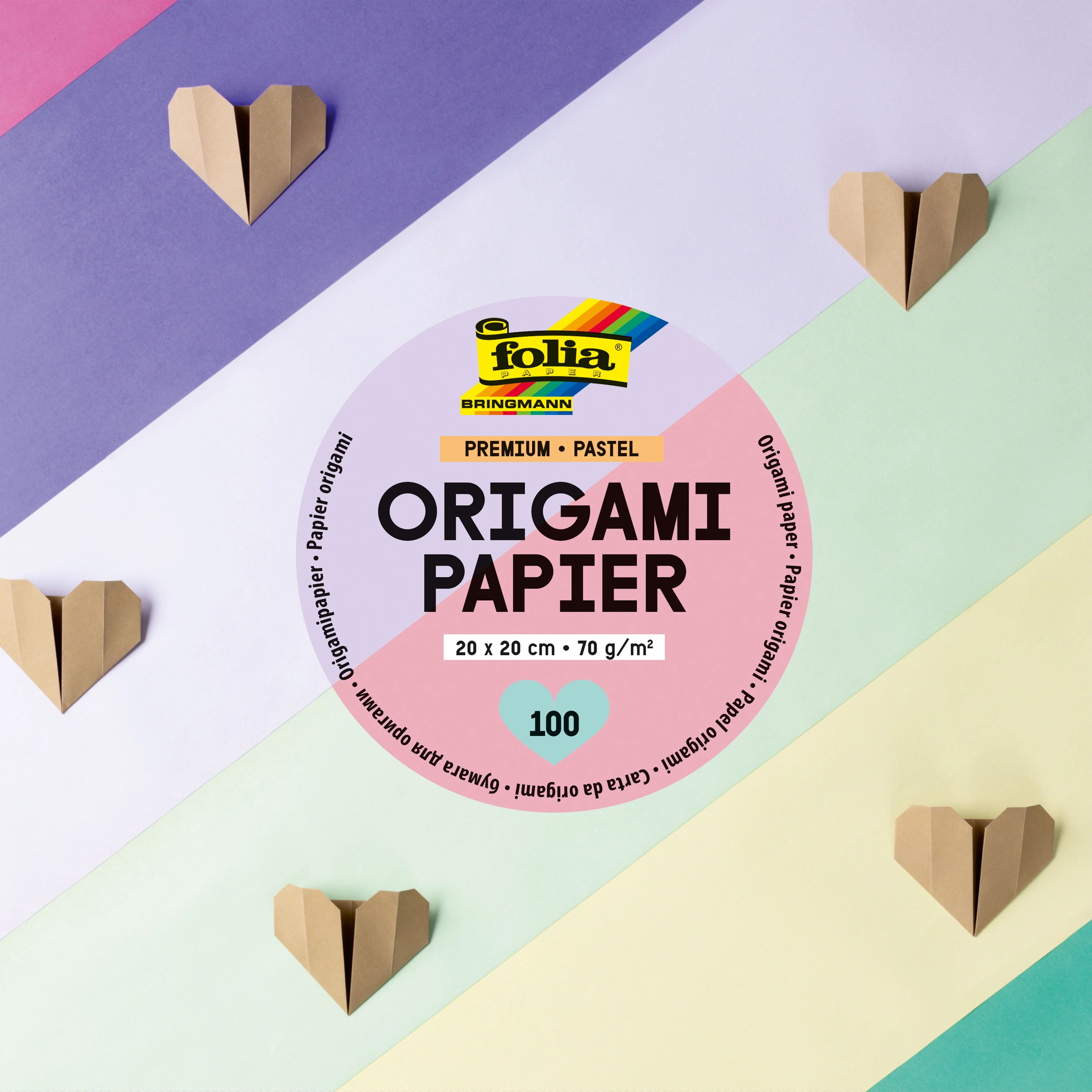 Origamipapier, Premium, Pastell, 20 x 20 cm, 70 g/m², 100 Blatt