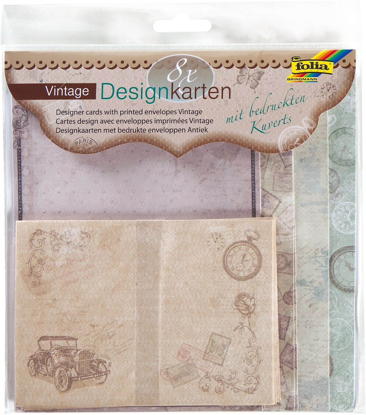 Designkarten, Vintage, DIN A6, 100 g/m², 220 g/m², 8 Stück