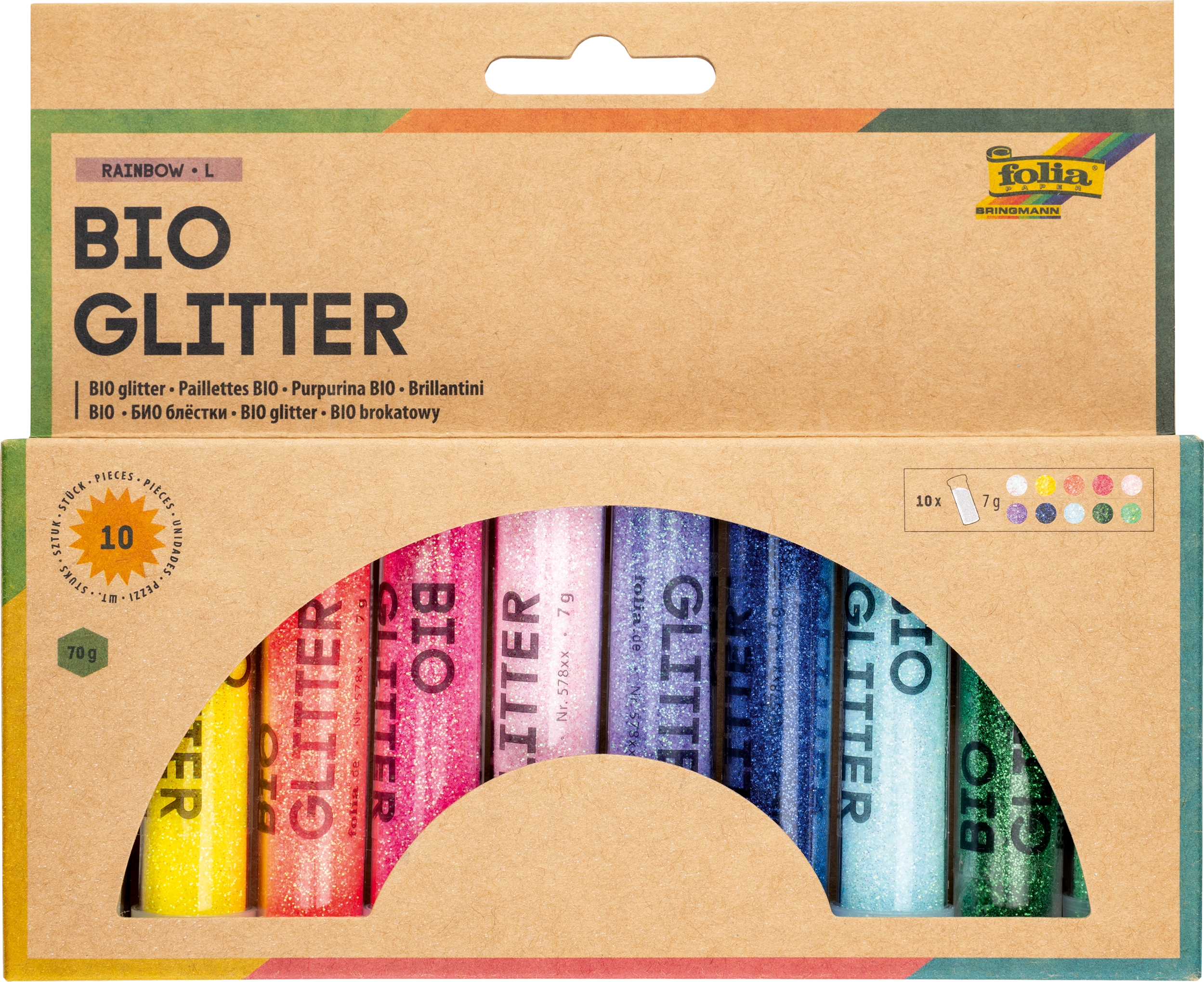 BIO Glitter Mix, Regenbogen, L, 10 x 7 g, 10 Dosen