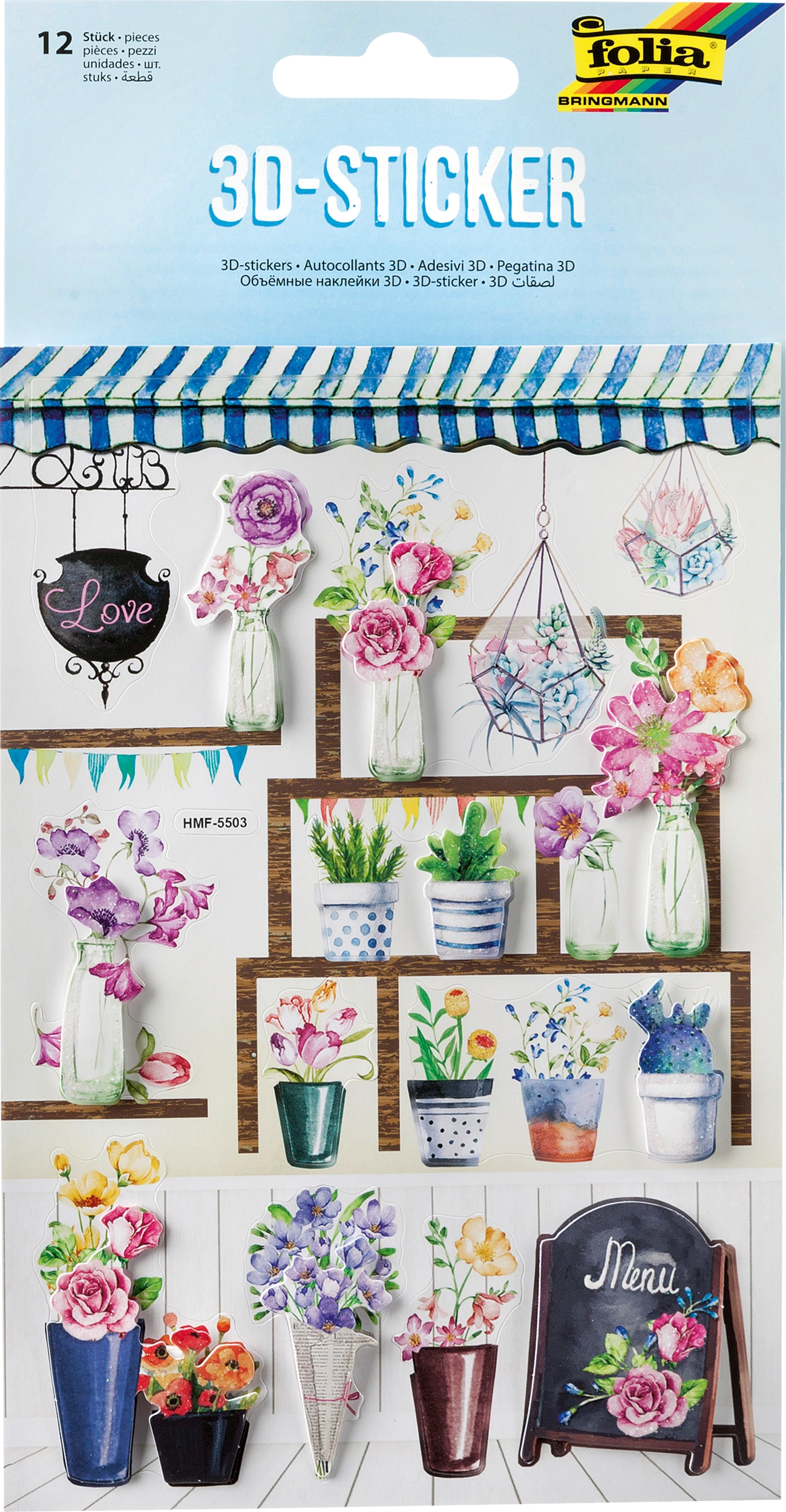 3D Stickers, Flower Shop, 12 stickers, 1 sheet