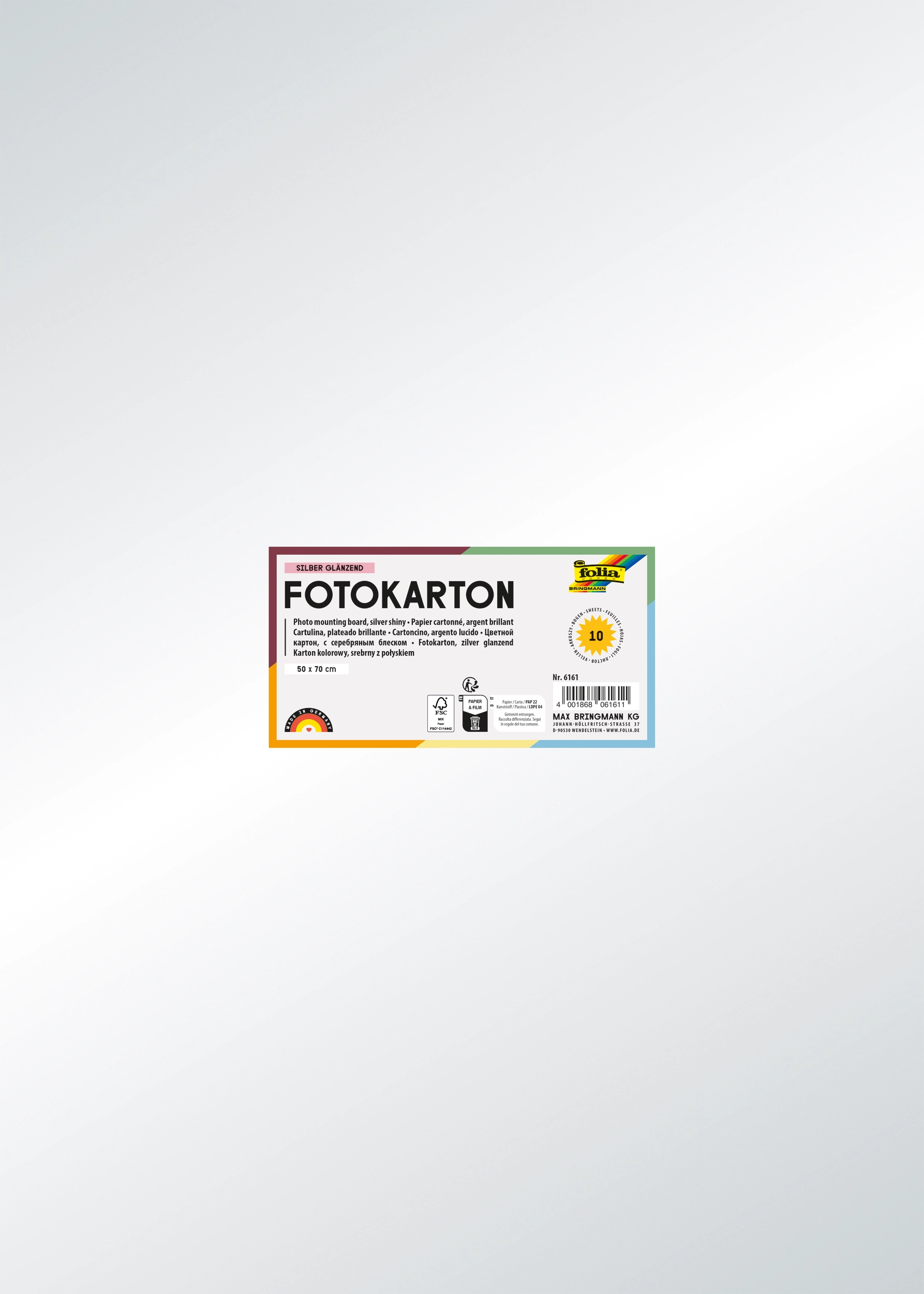 Fotokarton, Silber Glänzend, 50 x 70 cm, 300 g/m², 10 Blatt