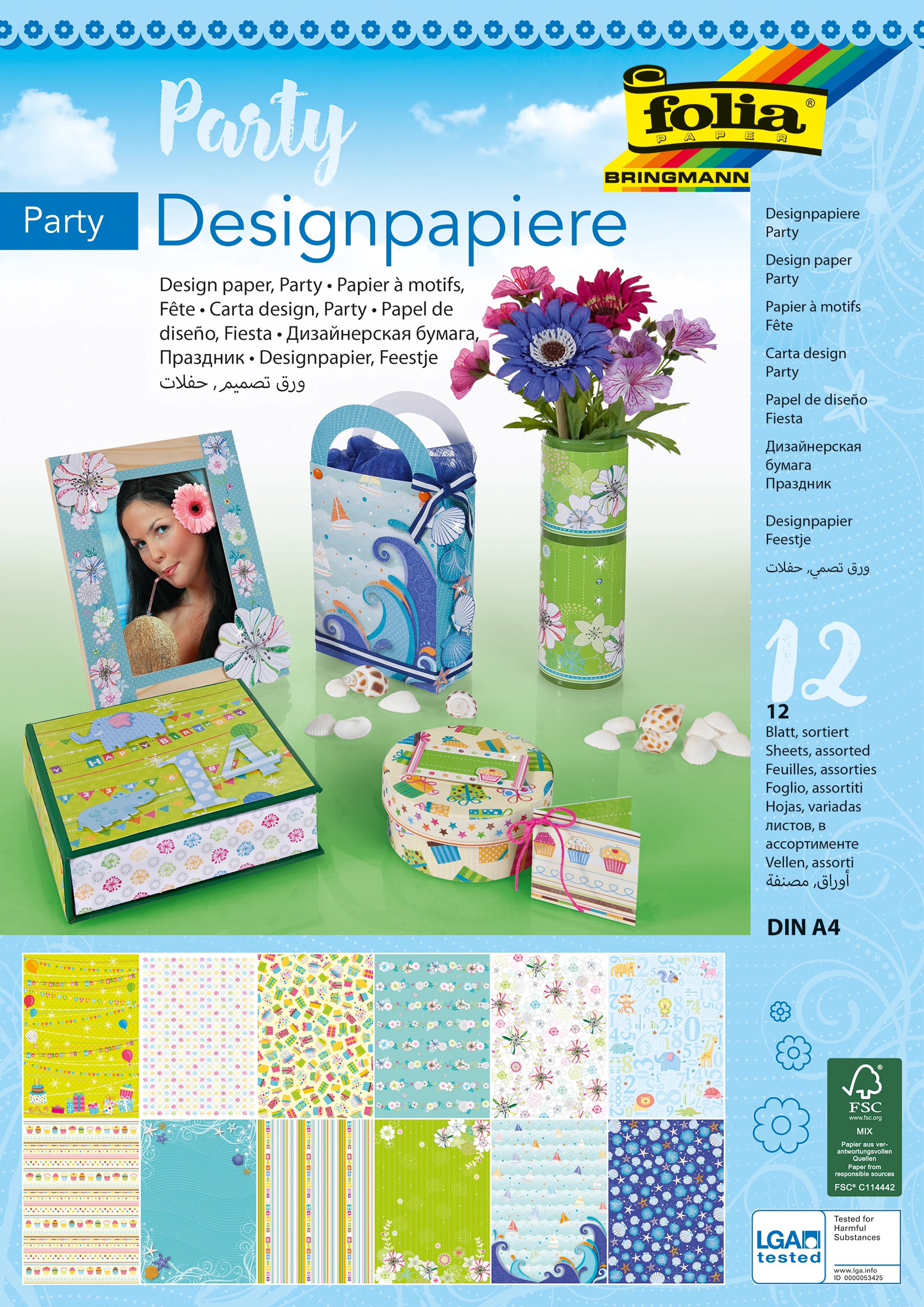 Designpapierblock, Party, DIN A4, 165 g/m², 12 Blatt