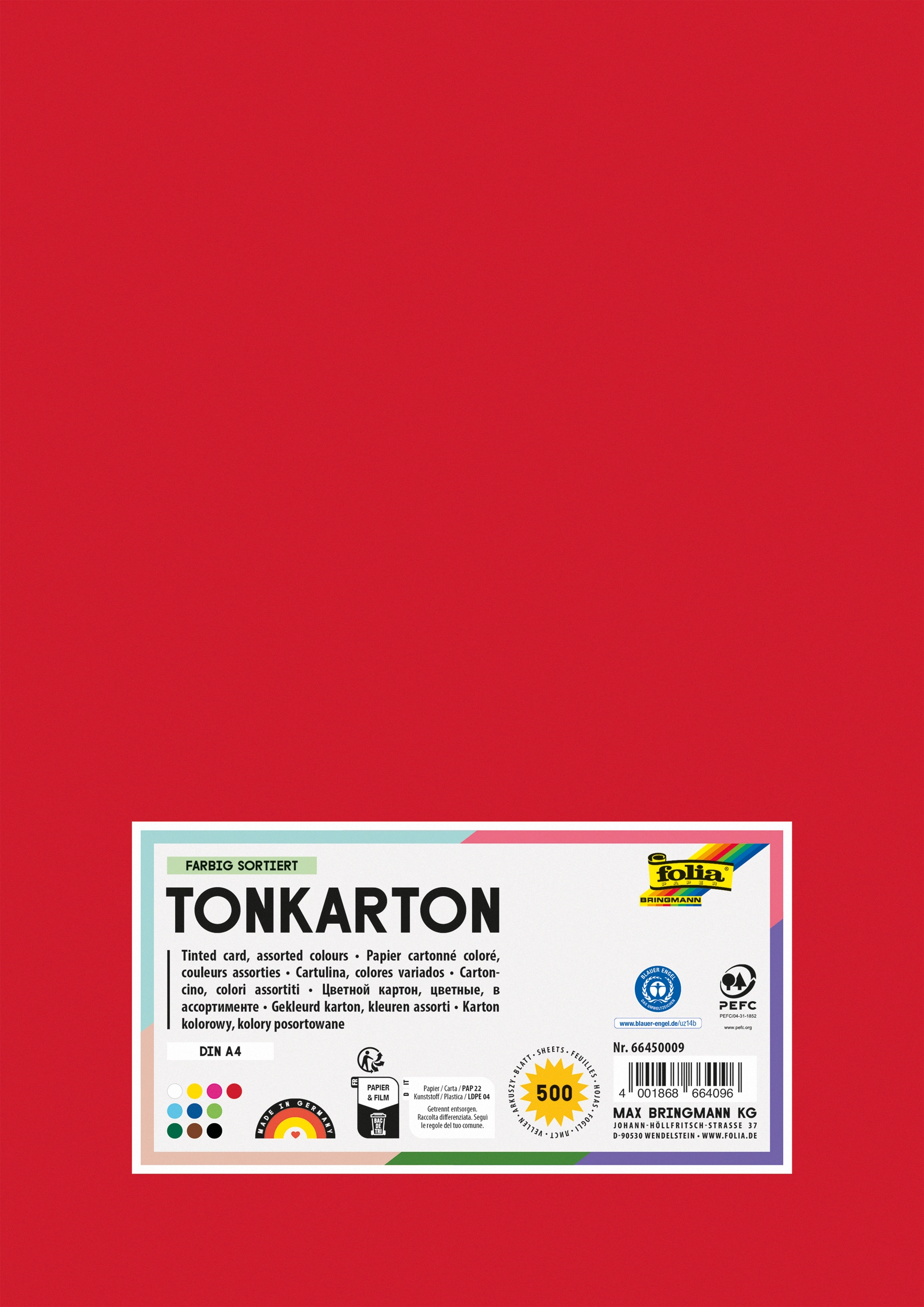 Tonkarton, Basic, 10 Farben, DIN A4, 160g/m², 500 Blatt