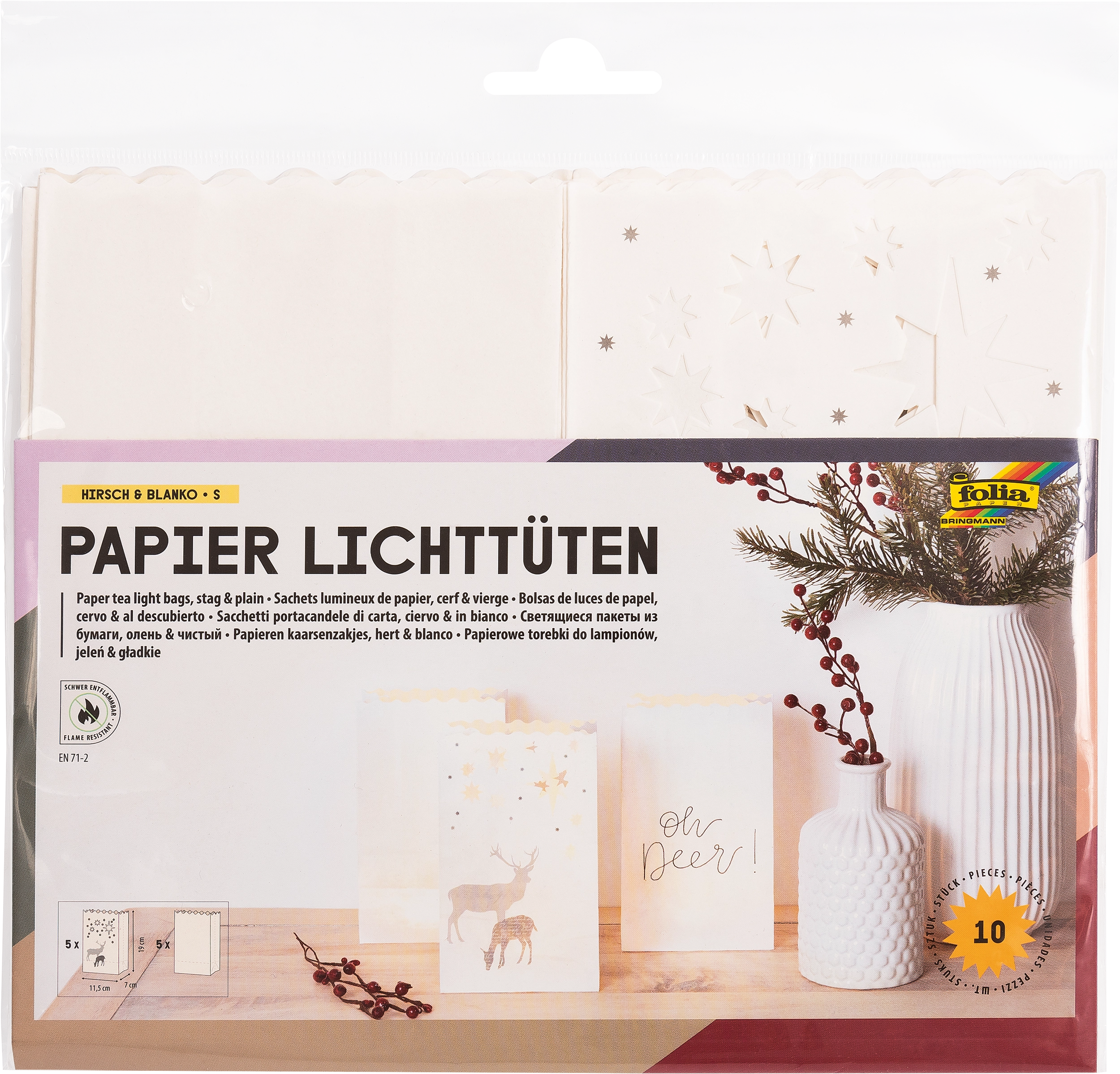 Papier Lichttüten Sets, Hirsch & Blanko, 19,0 x 11,5 cm, 10 Stück