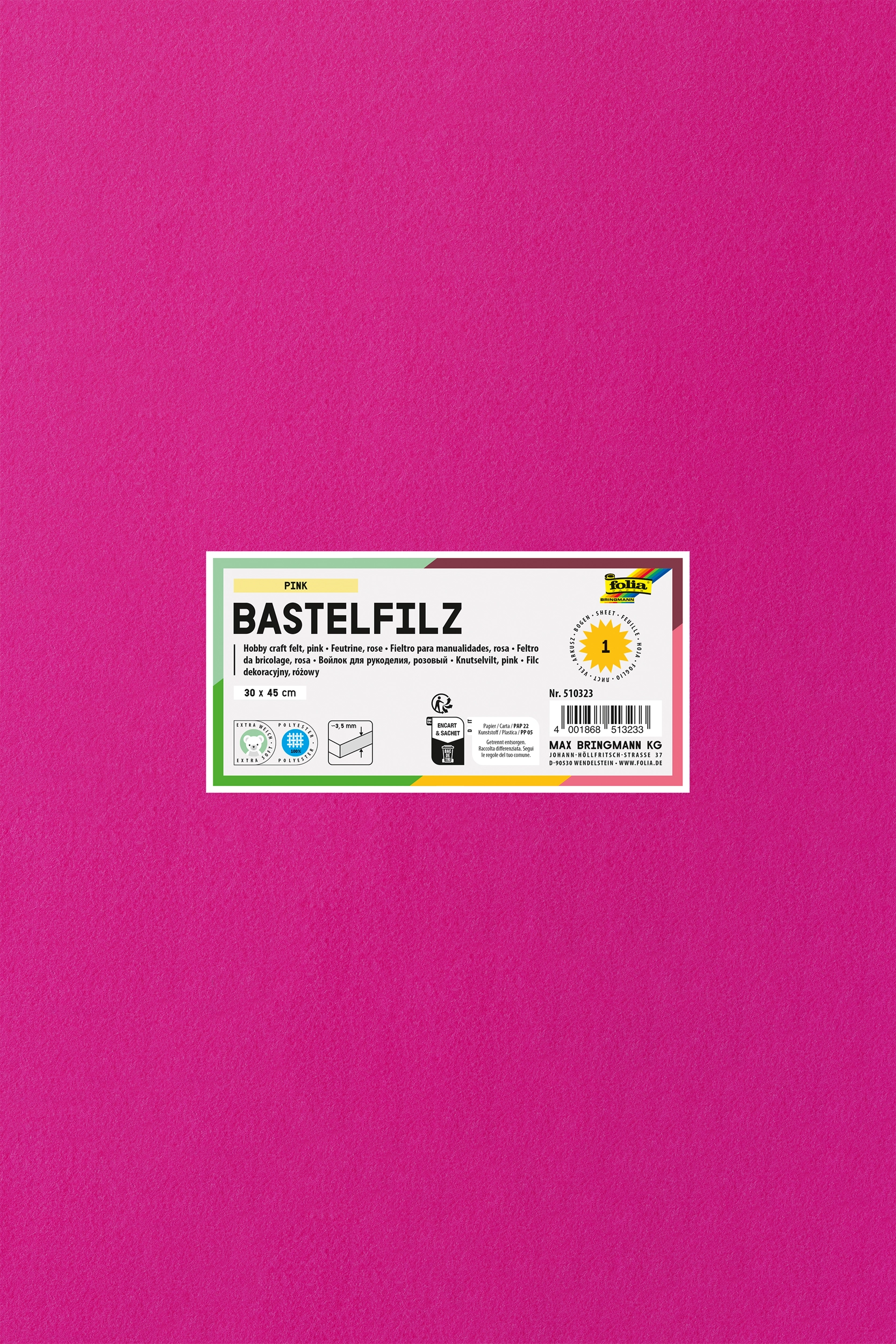Bastelfilz, Pink, 30 x 45 cm, 1 Blatt
