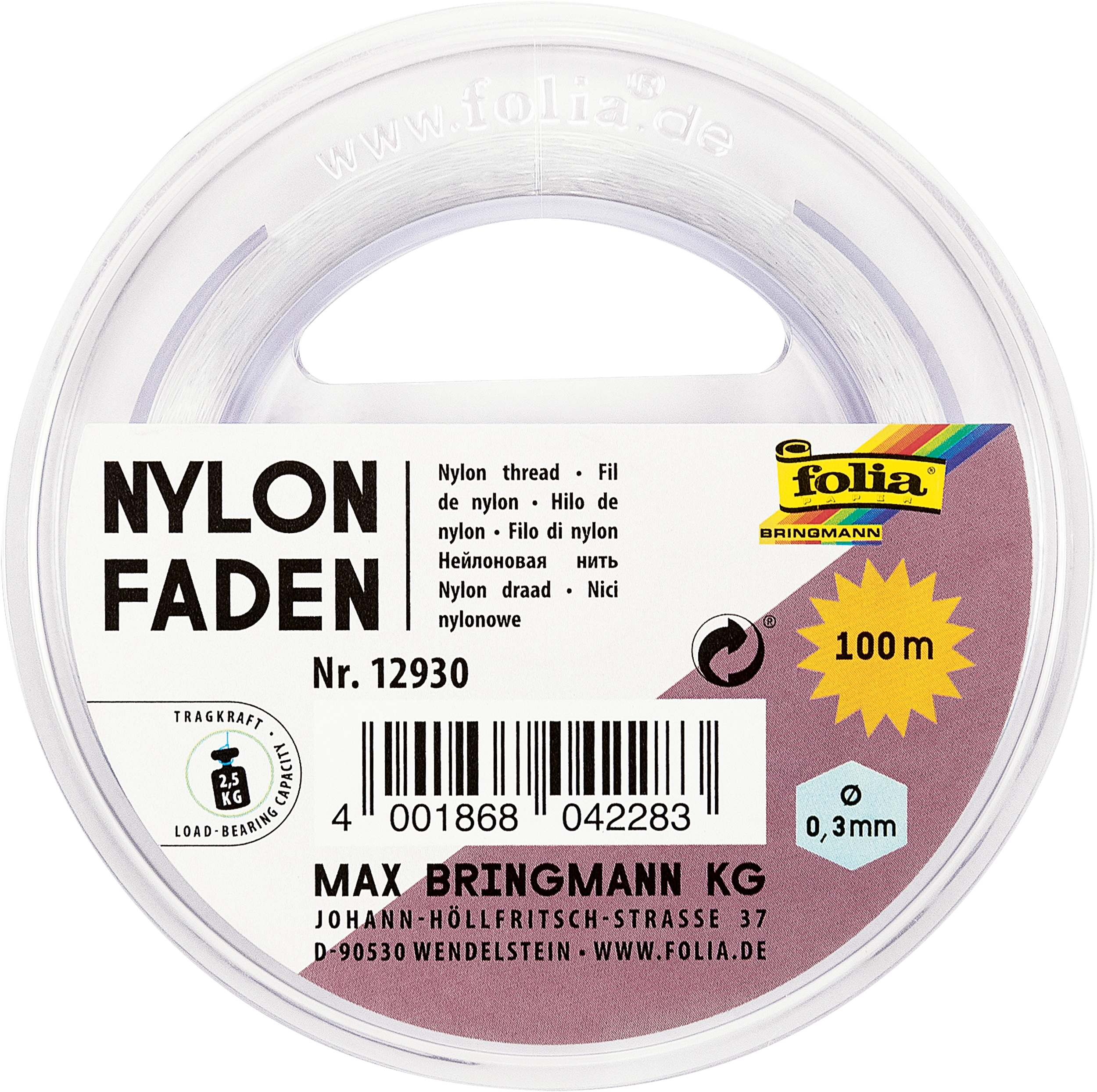 Nylonfaden, Ø 0,3 mm x 100 m, 1 Spule