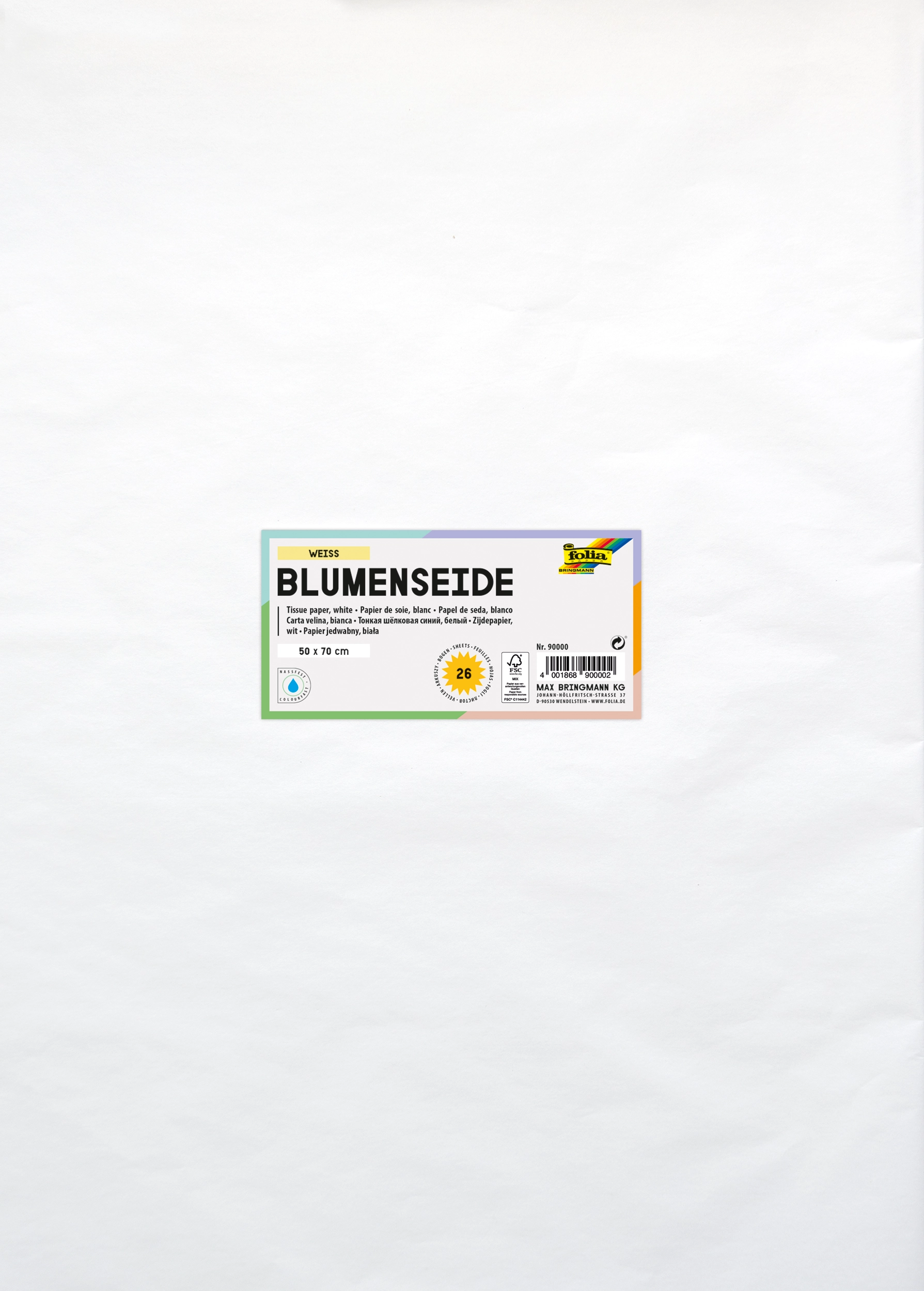 Blumenseide, Weiß, 50 x 70 cm, 20 g/m², 26 Blatt