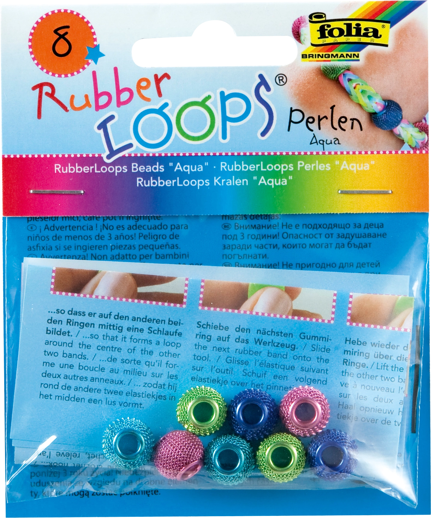 Rubber Loops Perlen, Aqua, 8 Stück