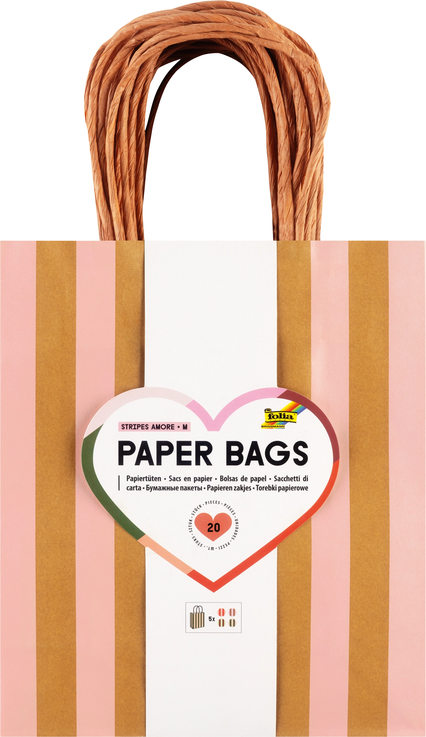 Paper Bags, Stripes, Amore, M, 110 g/m², 20 pieces