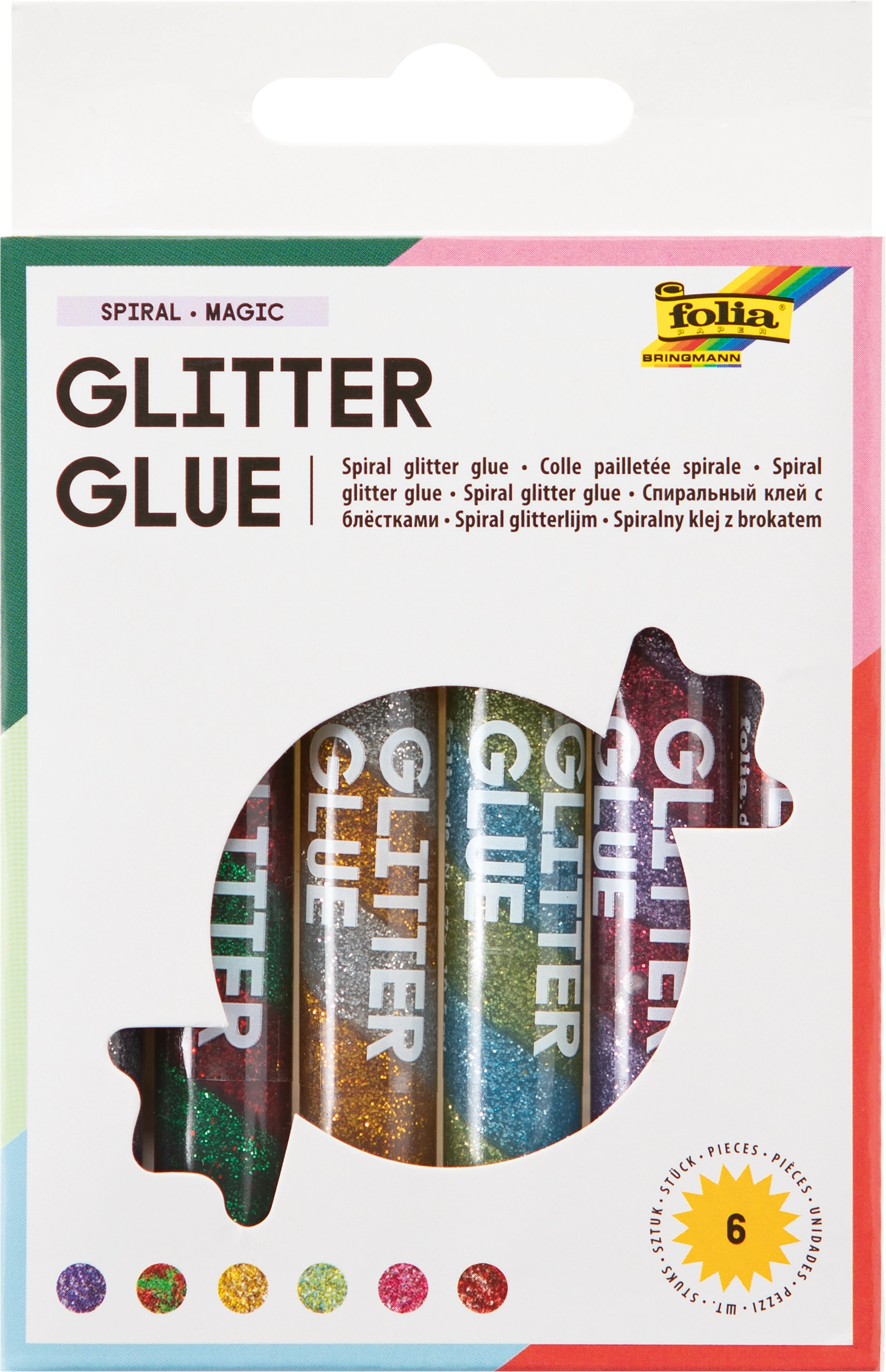 Glitter Glue, Spiral Magic, 6 Stifte