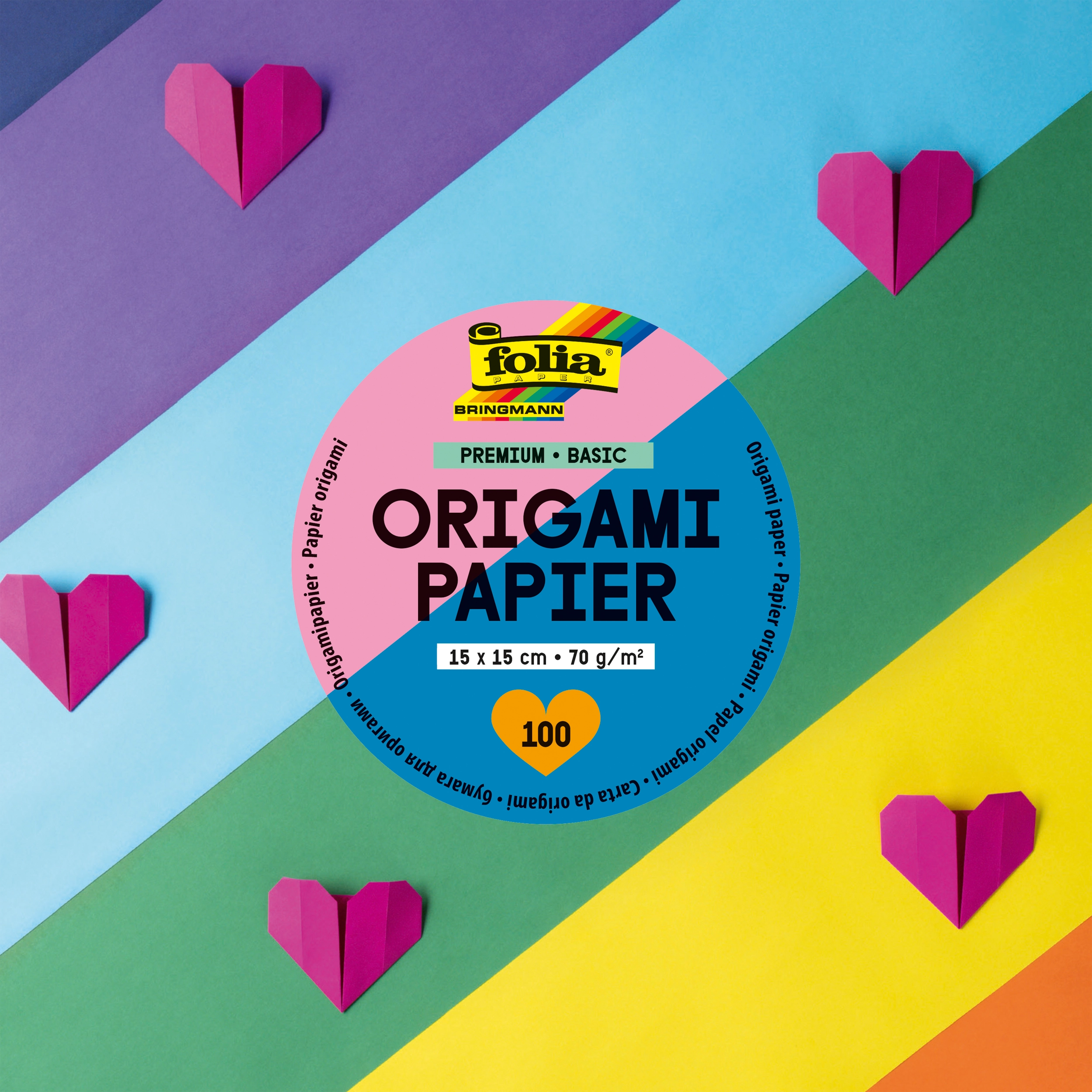 Origamipapier, Premium, Basic, 15 x 15 cm, 70 g/m², 100 Blatt