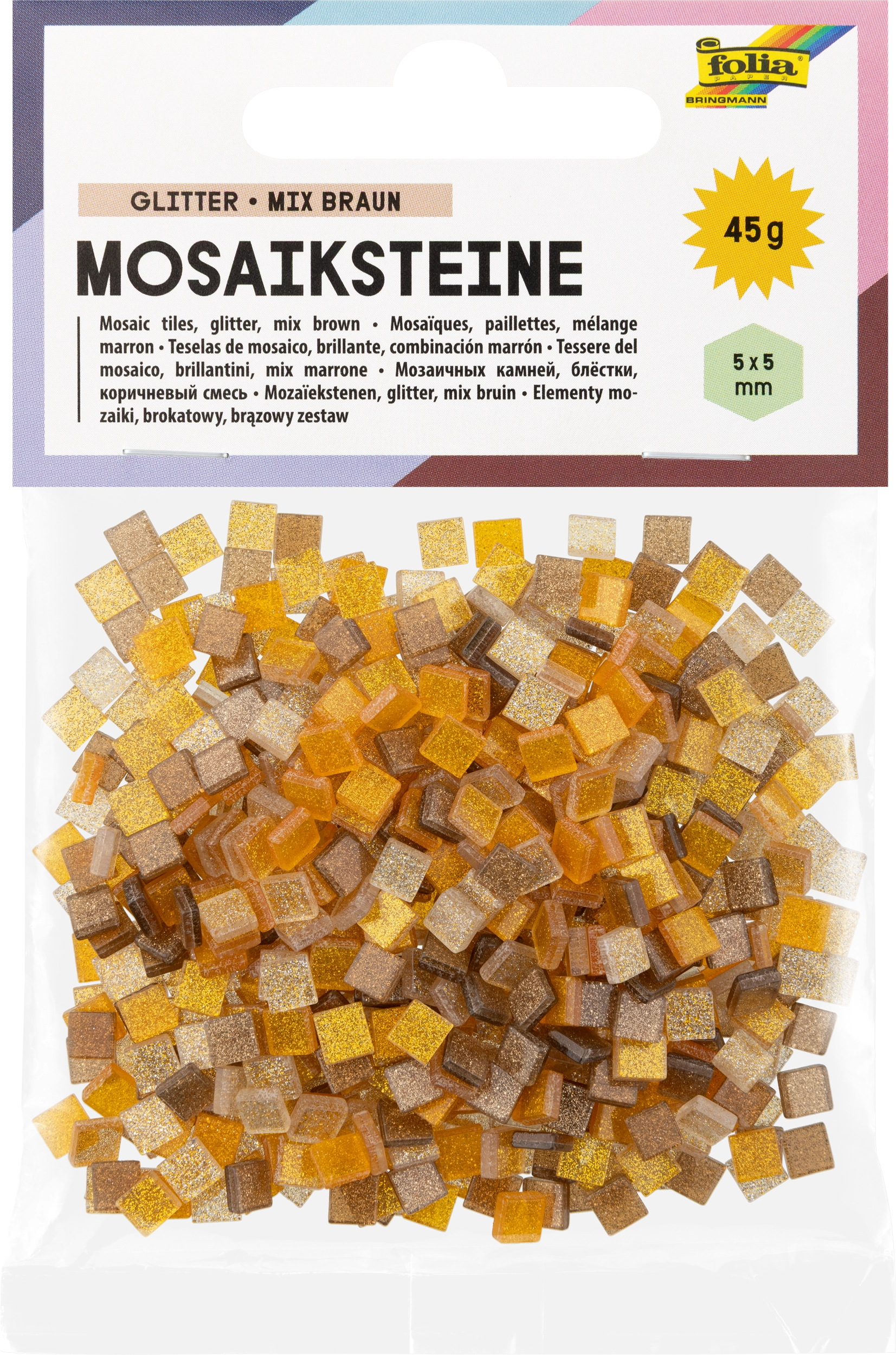 Resin-Mosaiksteine, Glitter, Mix Braun, 5 x 5 mm, 700 Stück
