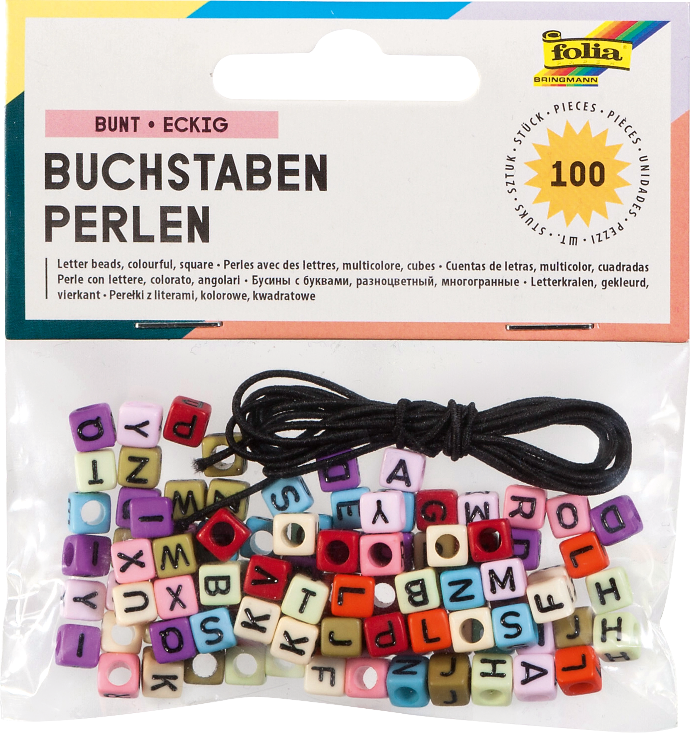 Letter Beads, Colourful, Square, 100 pieces