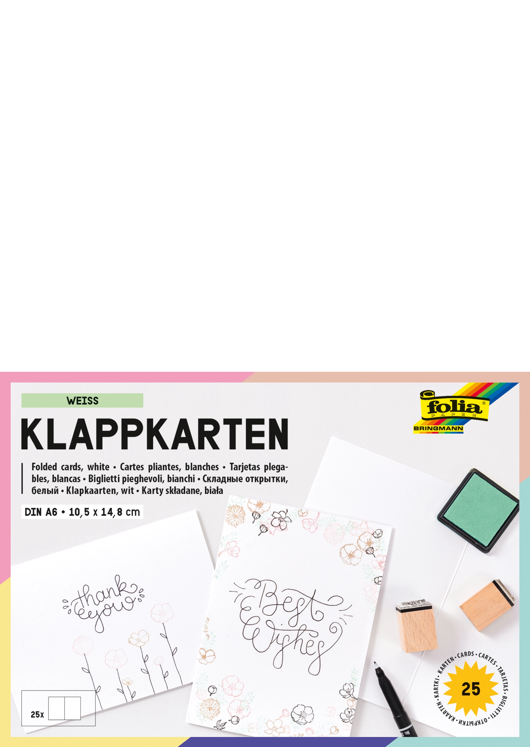 Klappkarten, Weiß, DIN A6, Hochformat, 190 g/m², 25 Stück