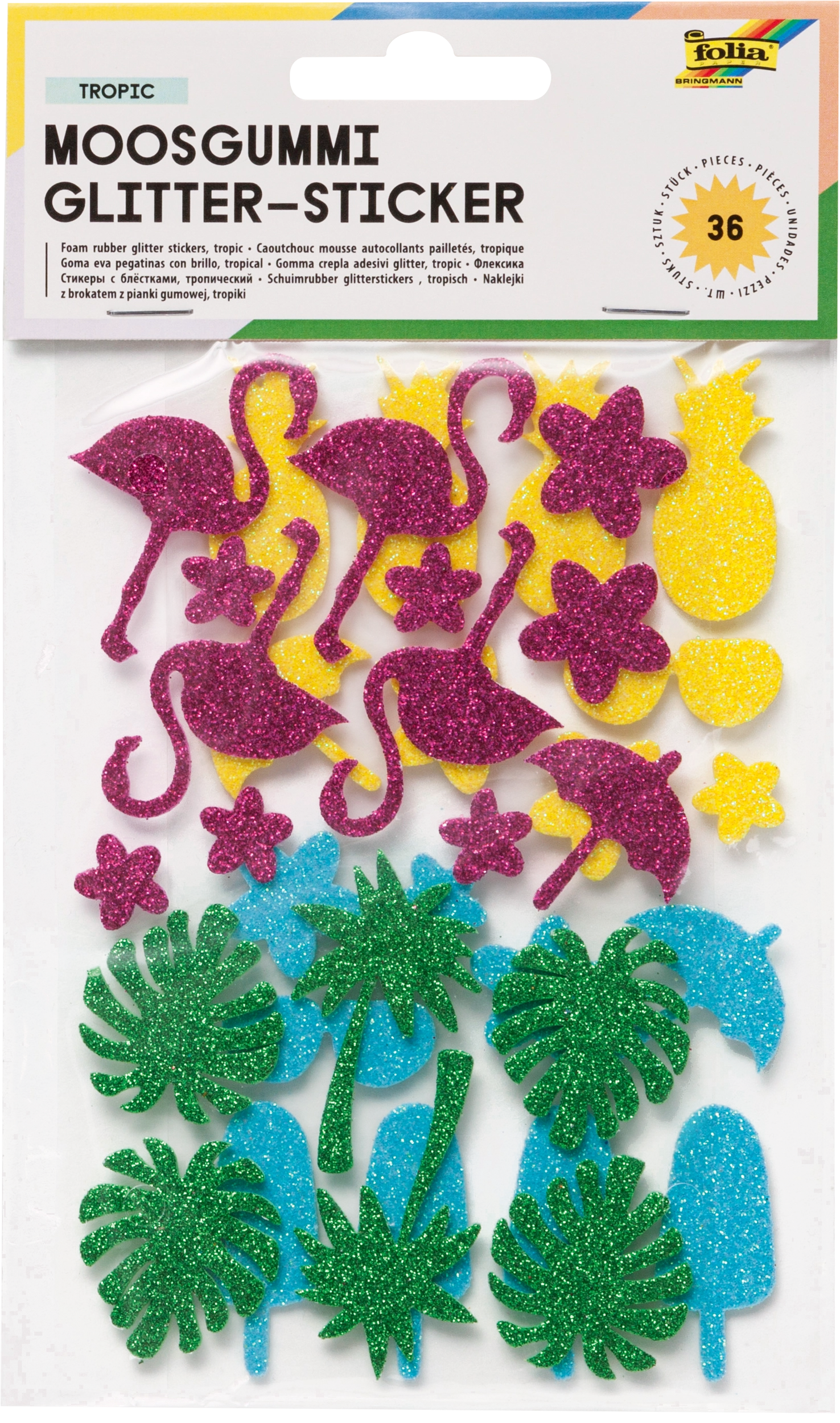 Moosgummi Glitter-Sticker, Tropic, 36 Sticker