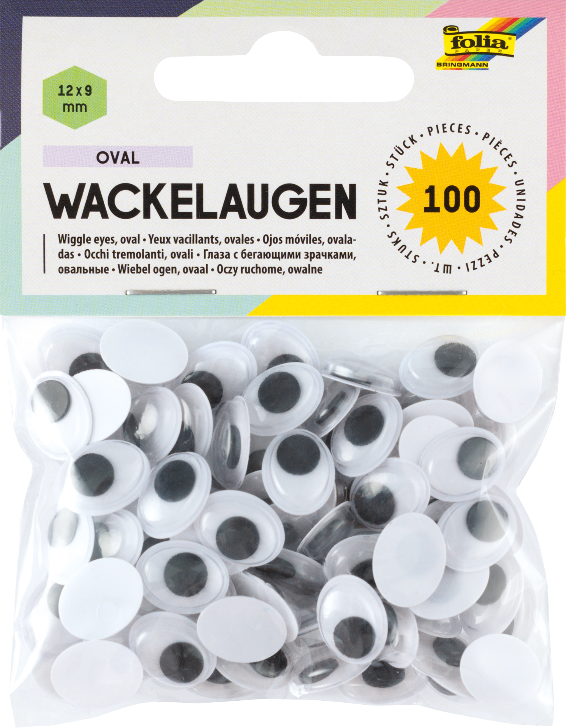 Wackelaugen, Oval, 12 x 9 mm, 100 Stück