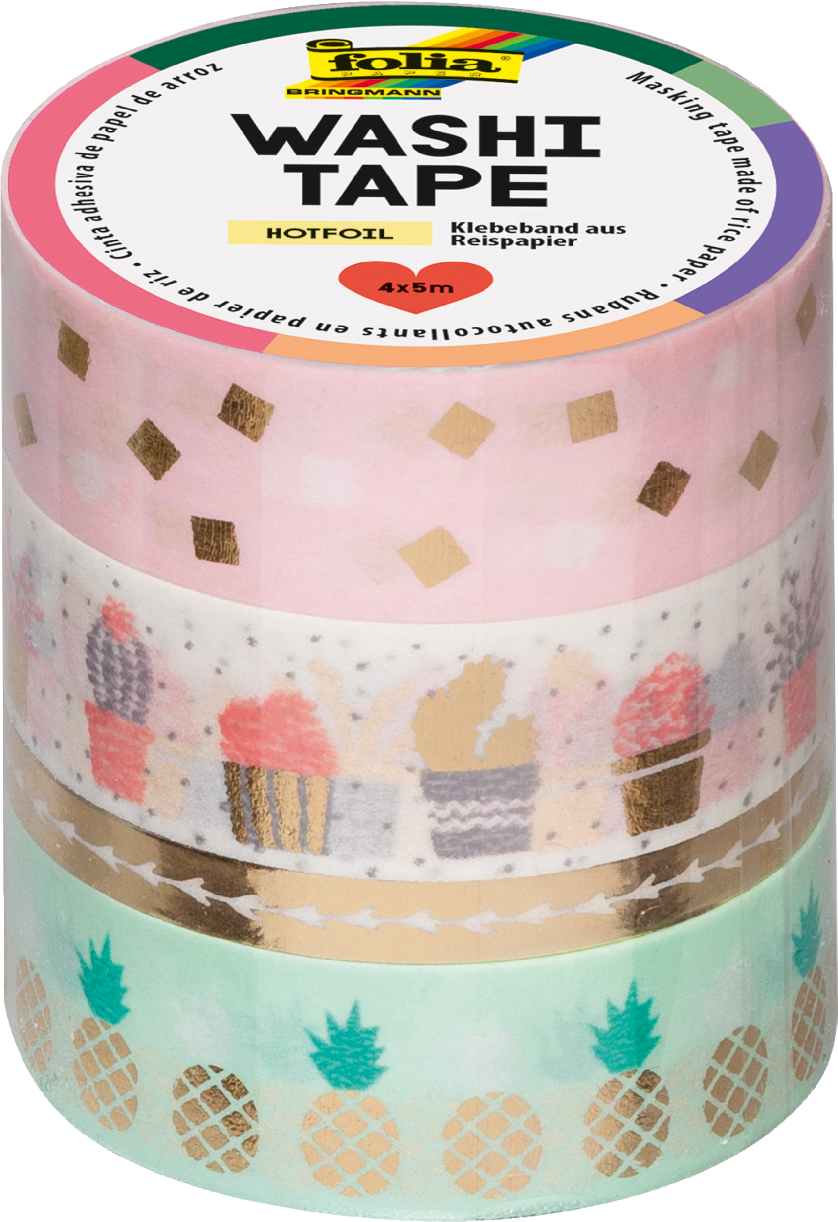 Washi Tape, Gold, 4x 5 m, 4 Rollen