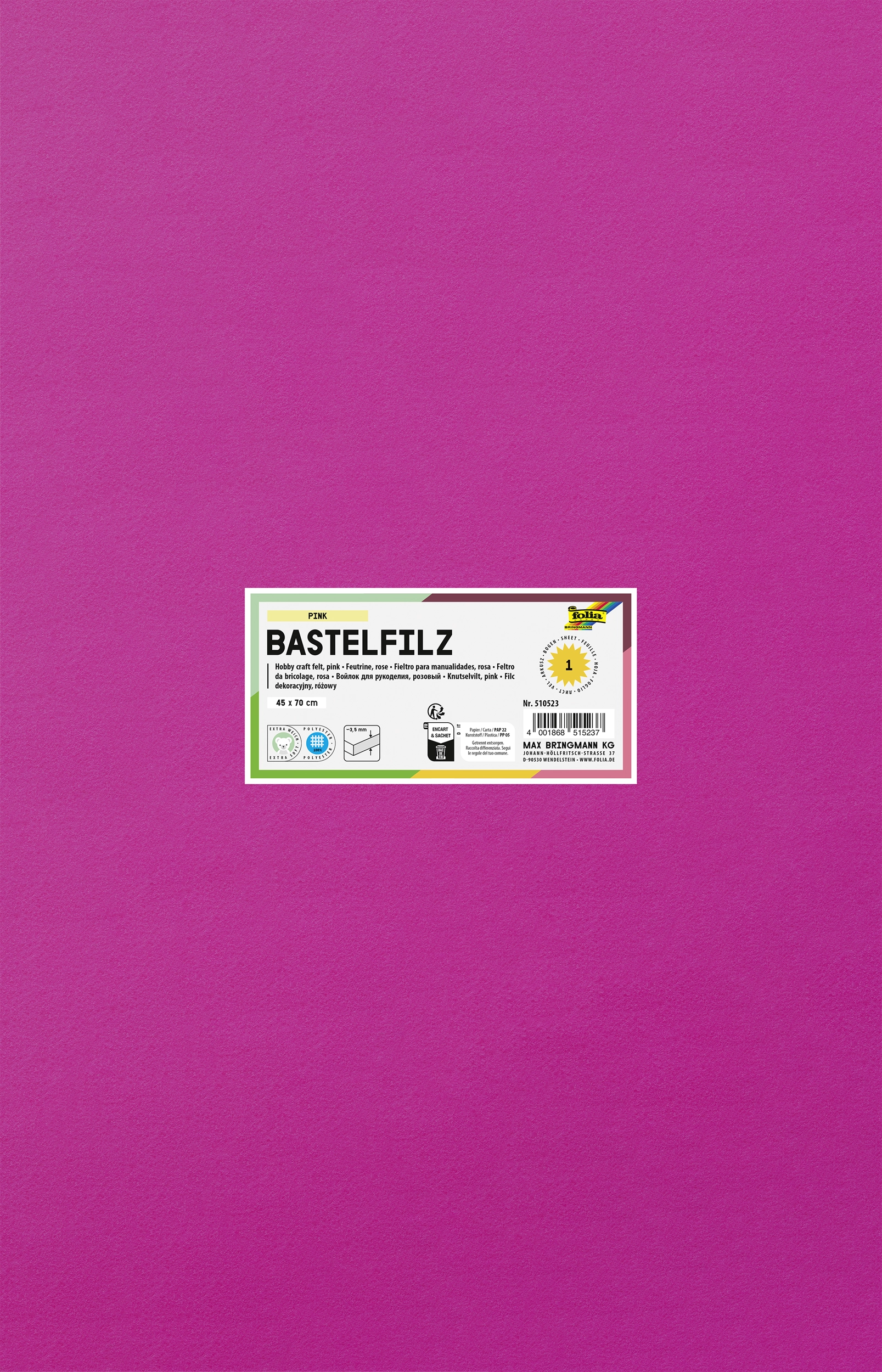 Bastelfilz, Pink, 45 x 70 cm, 1 Blatt