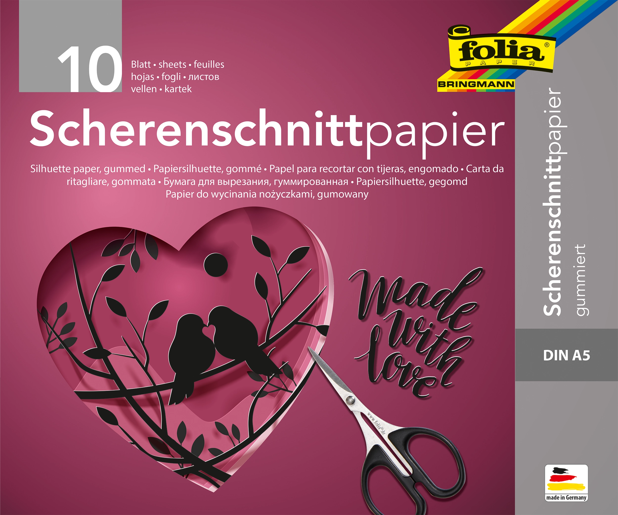 Scherenschnittpapier, Schwarz, Gummiert, DIN A5, 80 g/m², 10 Blatt