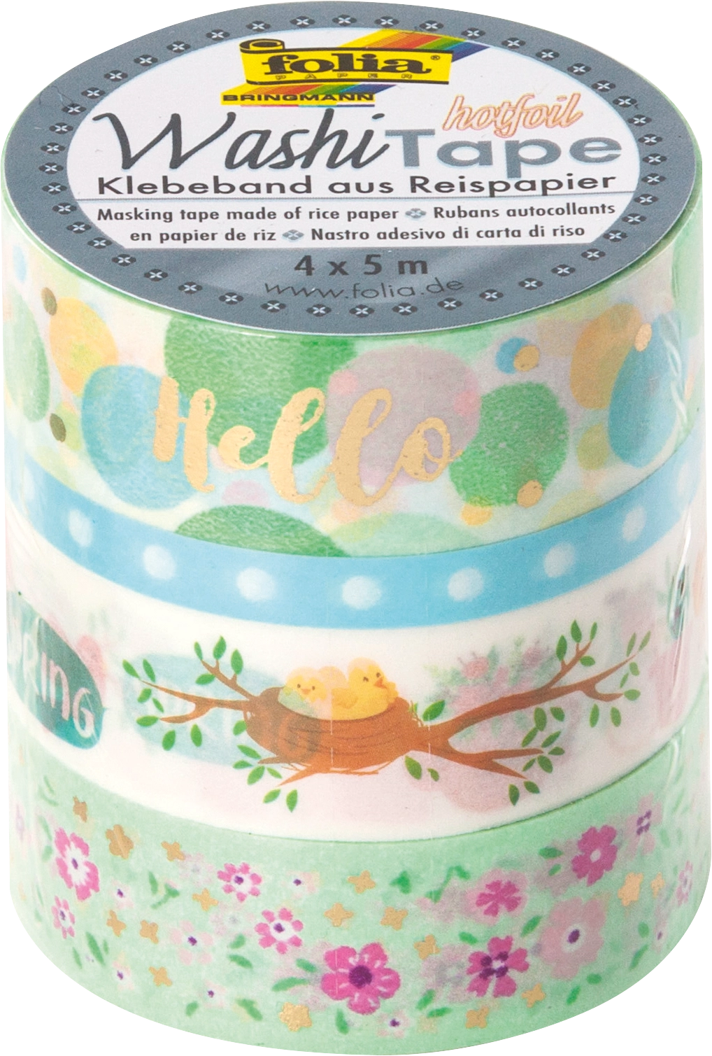 Washi Tape, Hotfoil Frühjahr I, 4x 5 m, 4 Rollen