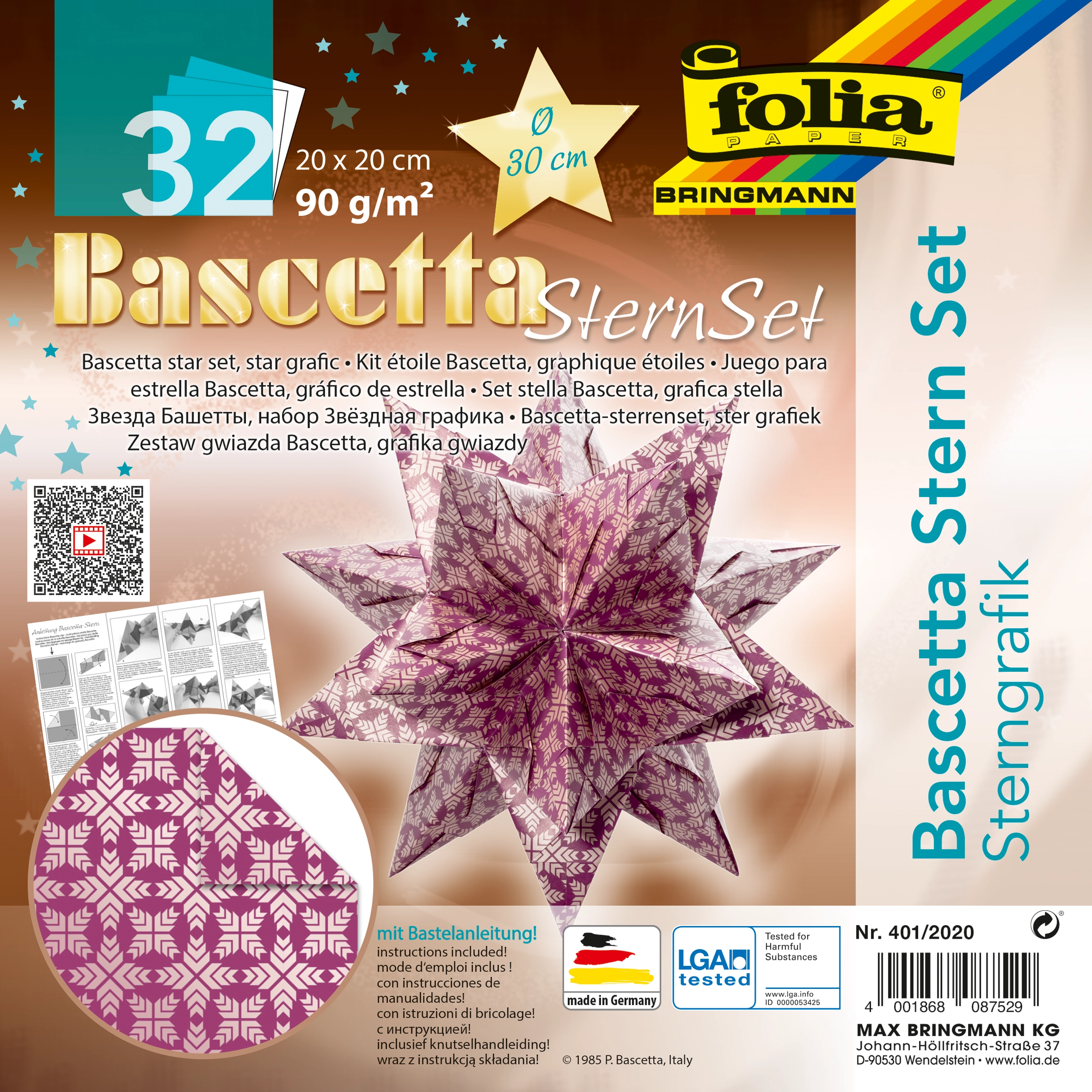 Bascetta Stern, Sterngrafik, Lila & Silber, 20 x 20 cm, Ø 30 cm