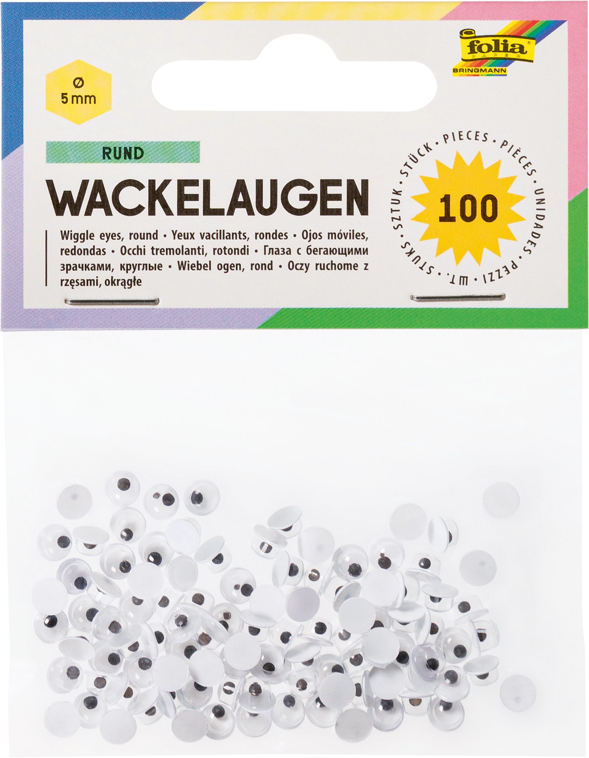 Wackelaugen, Rund, Ø 5 mm, 100 Stück