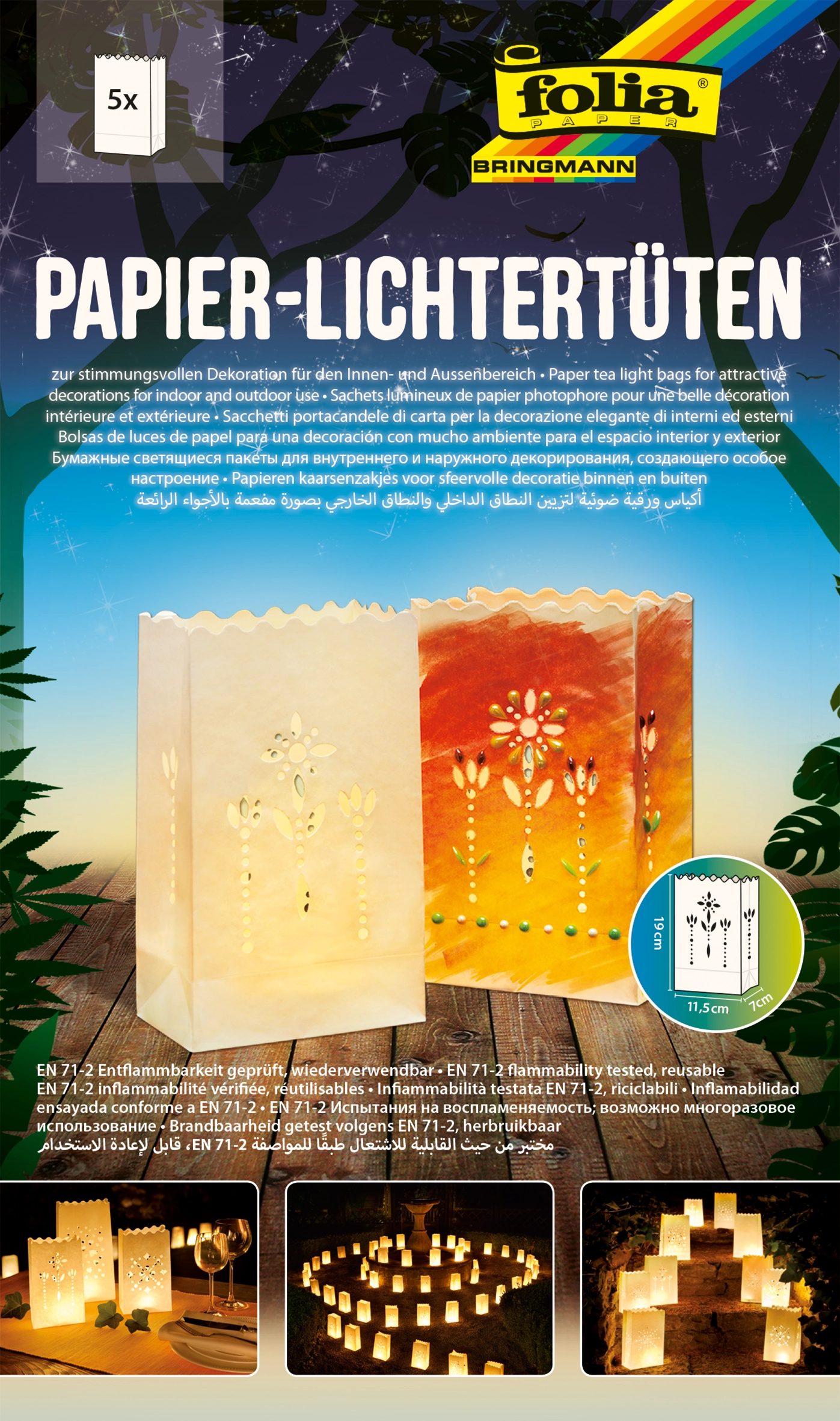 Papier Lichttüten Sets, Floral, S, 19,0 x 11,5 cm, 5 Stück