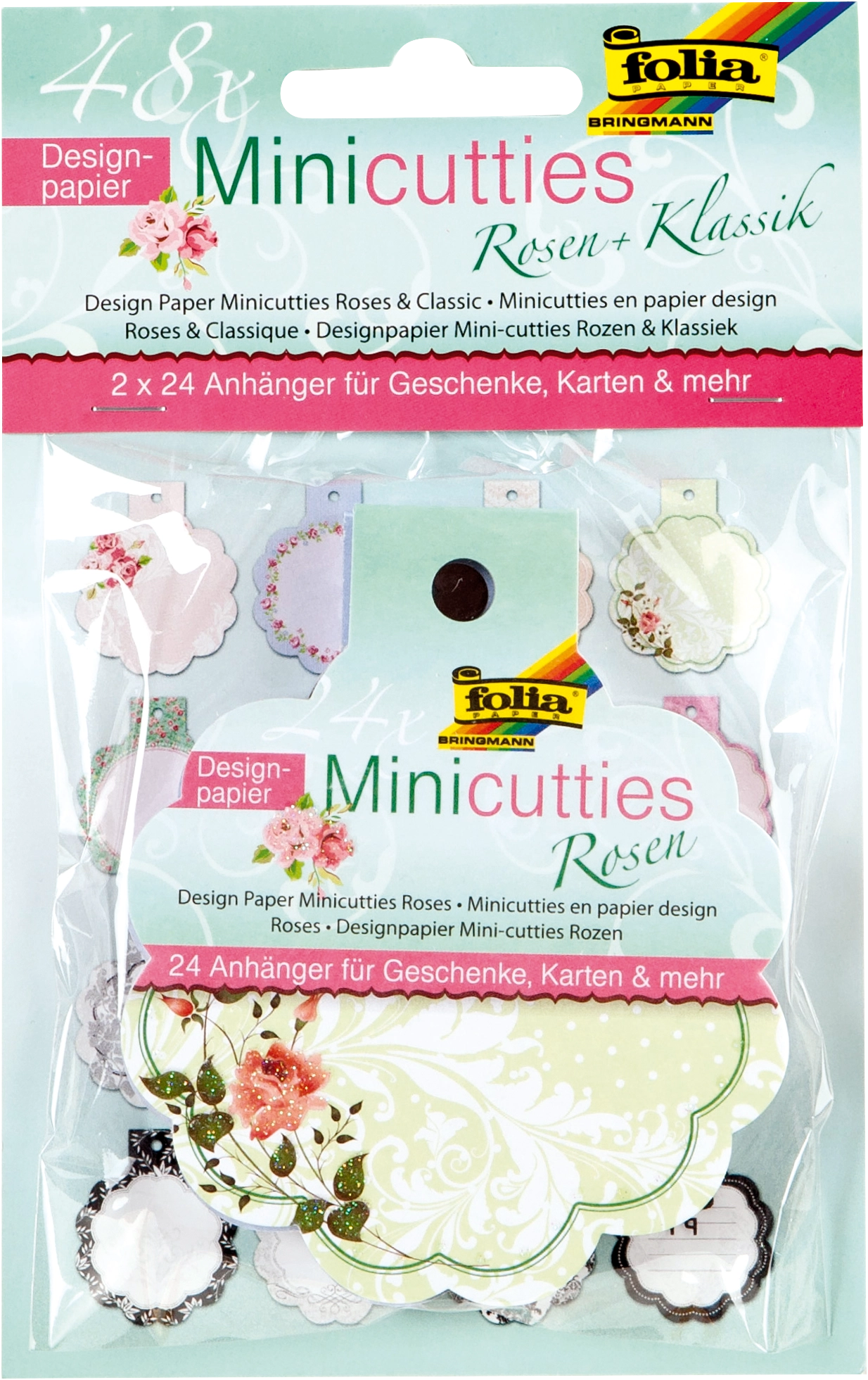Designpapier Mini-Cutties Duo, Klassik & Rosen, 8,4 x 9,9 cm, 48 Blatt