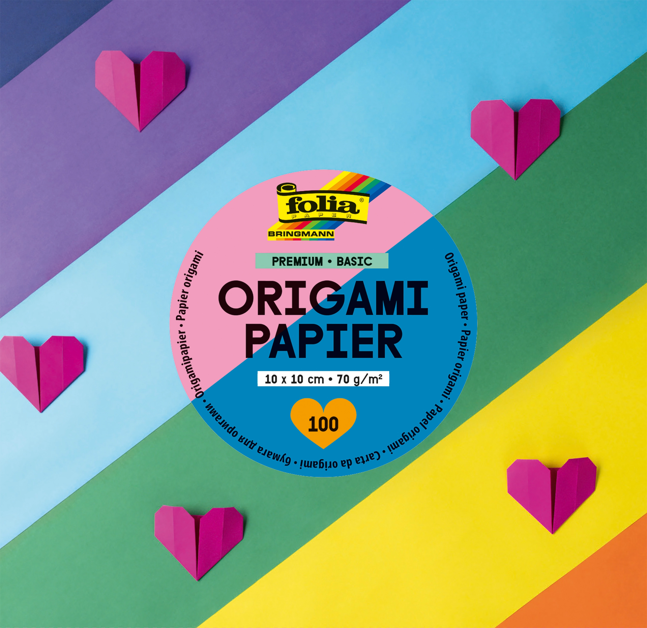 Origamipapier, Premium, Basic, 10 x 10 cm, 70 g/m², 100 Blatt