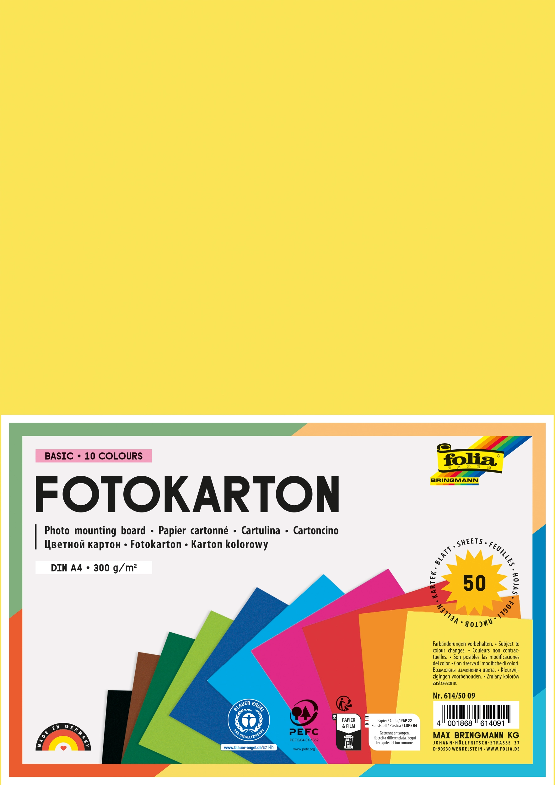 Photo Mounting Board, Basic, 10 Colours, DIN A4, 300 g/m², 50 sheets