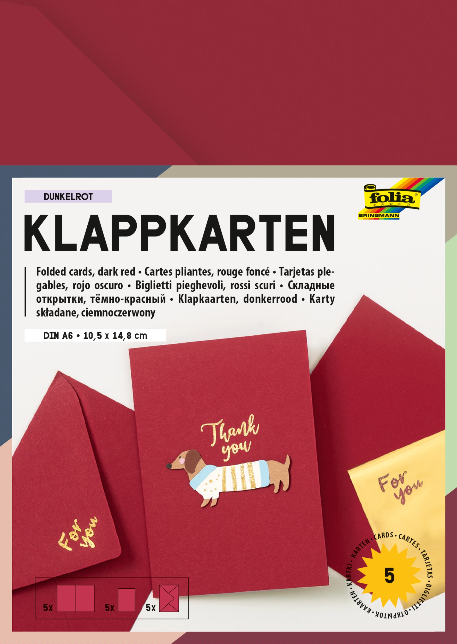 Klappkarten, Dunkelrot, Rechteckig