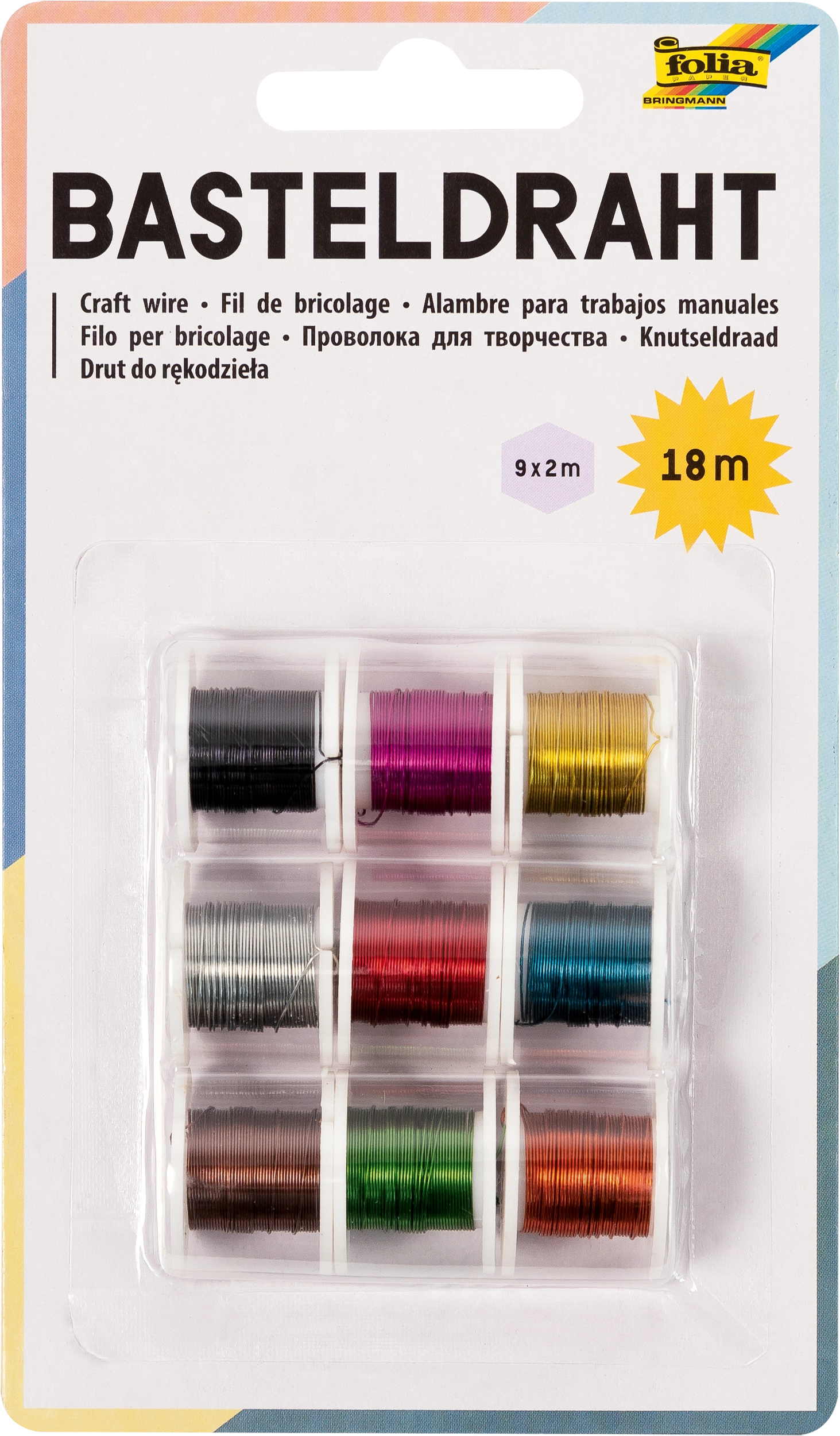 Basteldraht, Mix Bunt, Ø 0,3 mm x 2 m, 9 Spulen