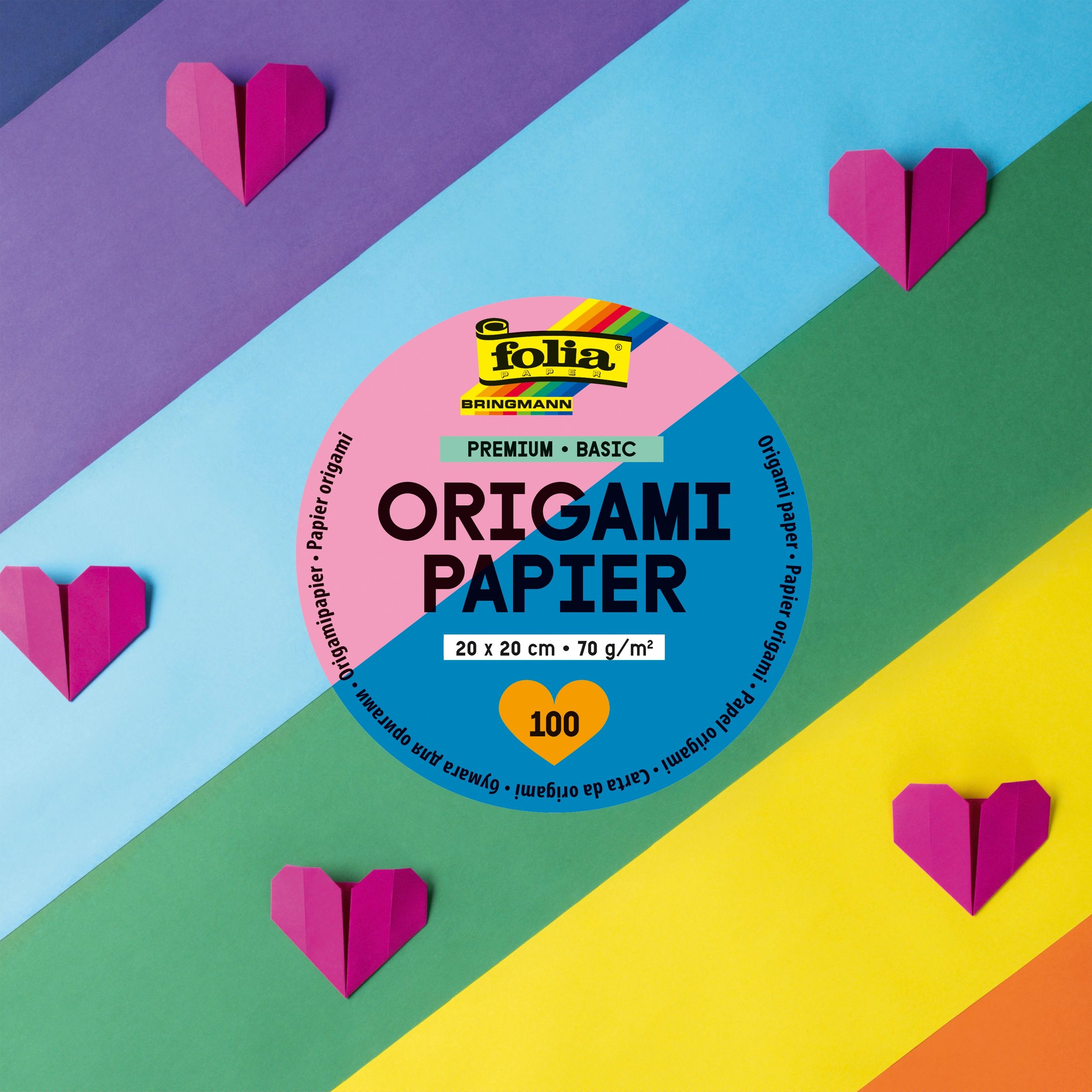 Origamipapier, Premium, Basic, 20 x 20 cm, 70 g/m², 100 Blatt