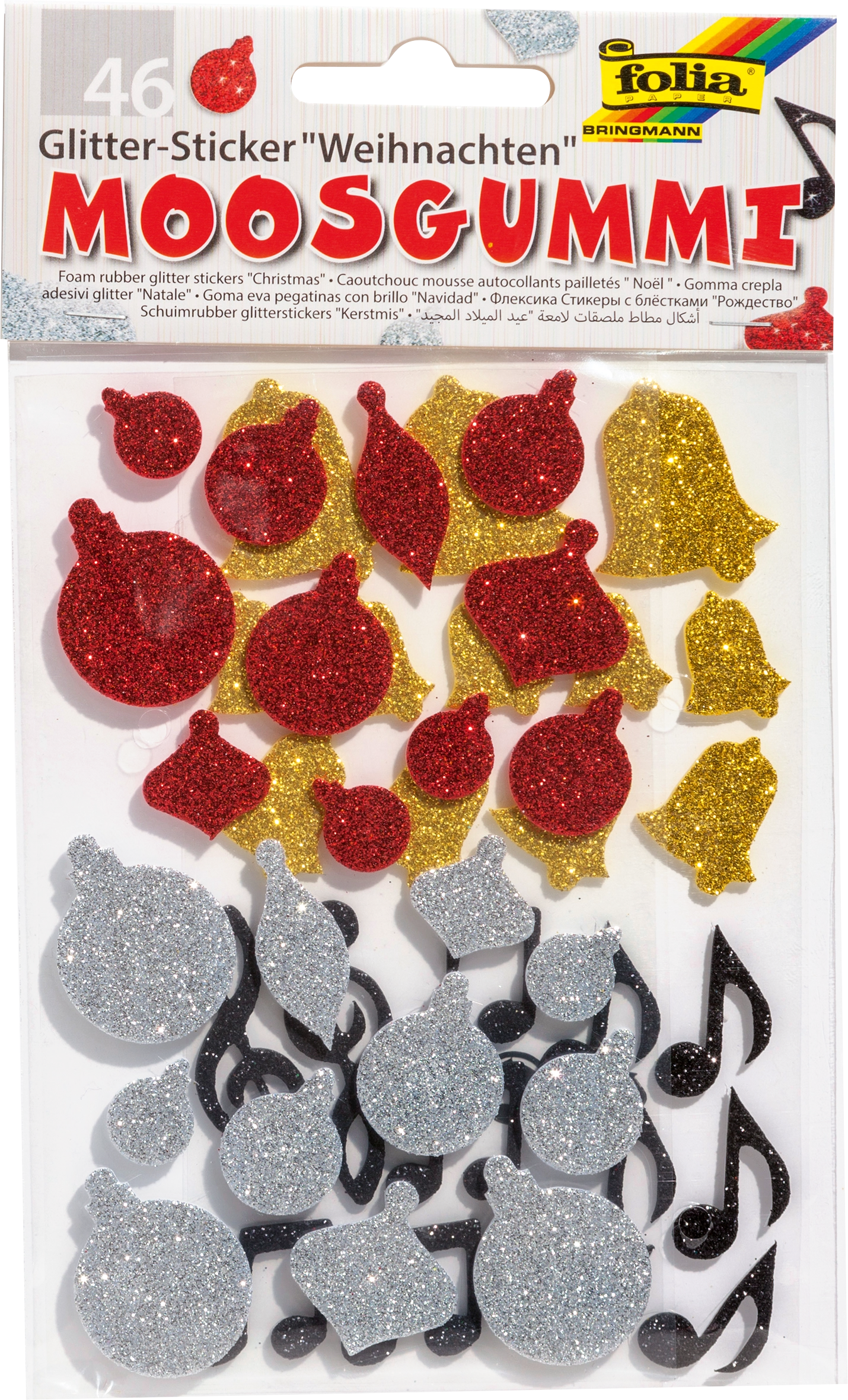 Moosgummi Glitter-Sticker, Weihnachten II, 46 Sticker